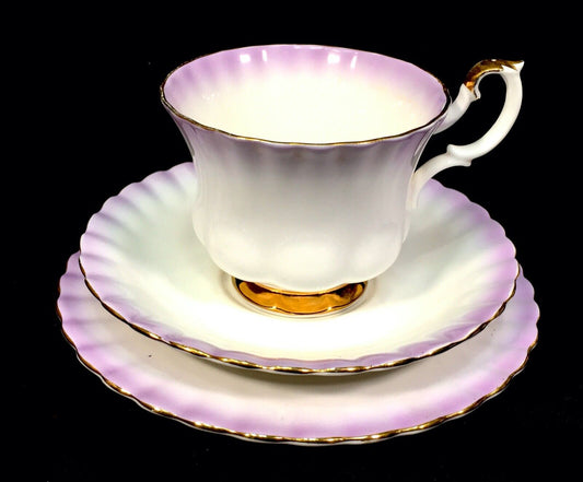 Vintage Royal Albert Rainbow Purple & White Bone China Tea Trio / Cup / Saucer