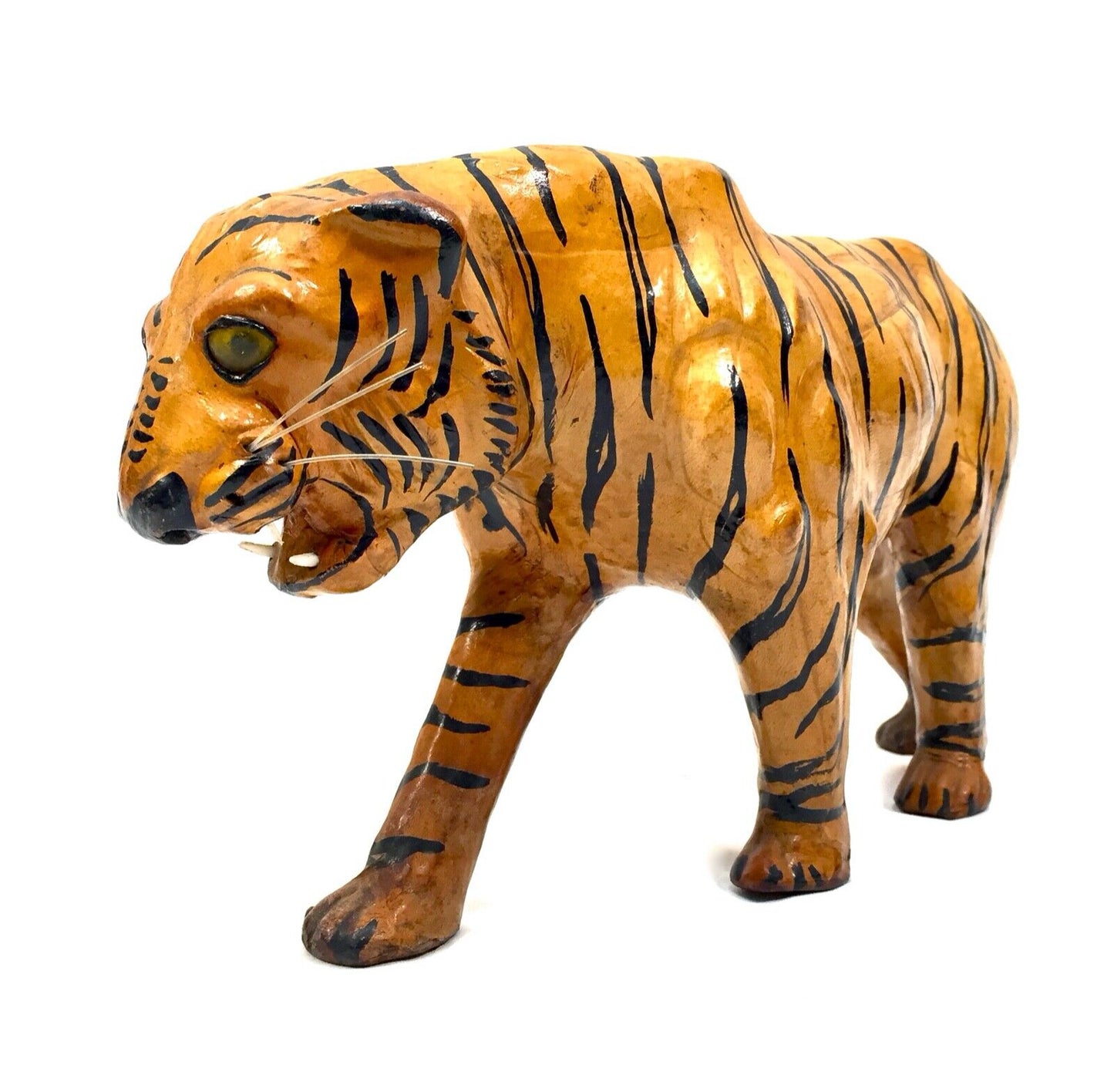 Vintage Mid 20th Century Tabletop Leather Tiger Model / Antique / 1950s