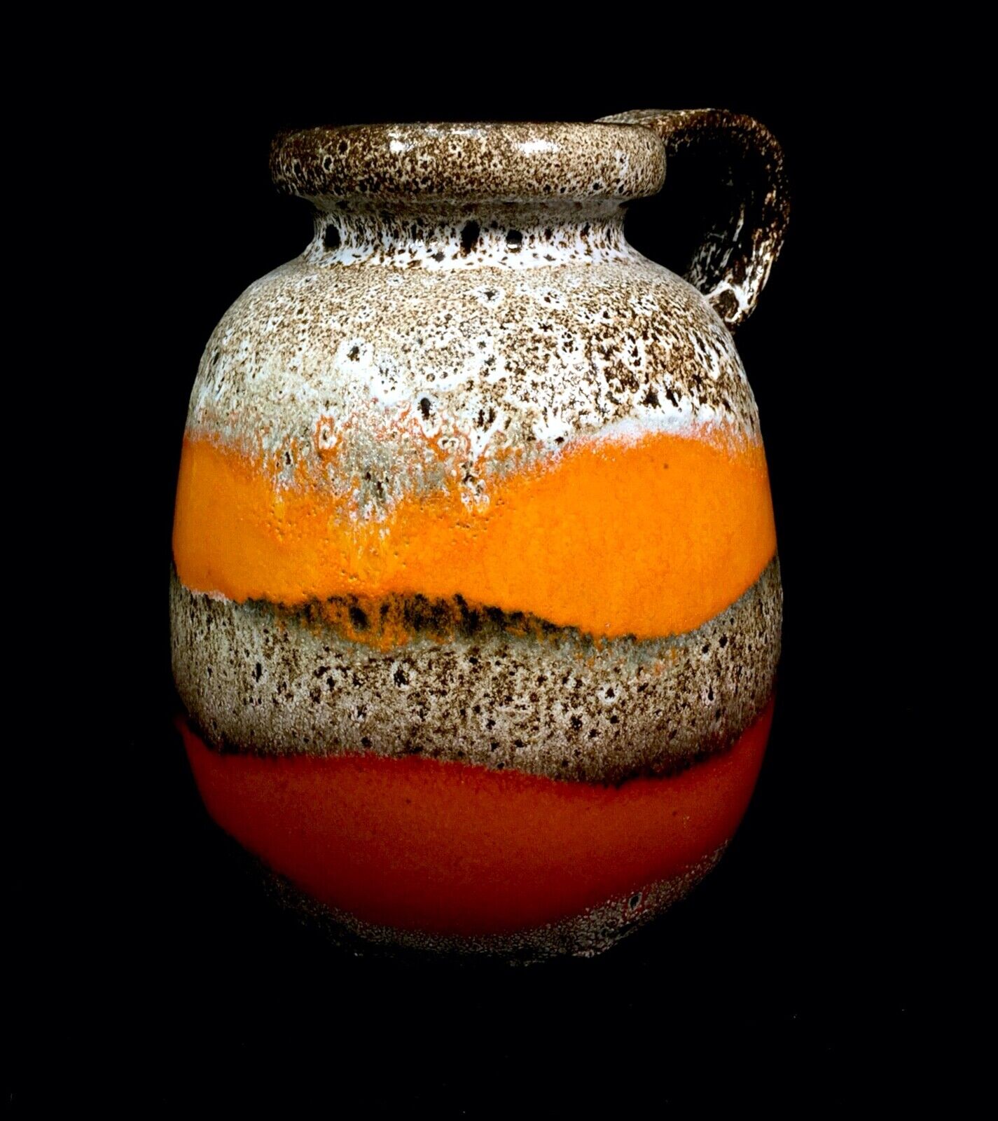 Vintage West German Pottery Fat Lava Vase / Jug / Orange Brown / Retro 1970's