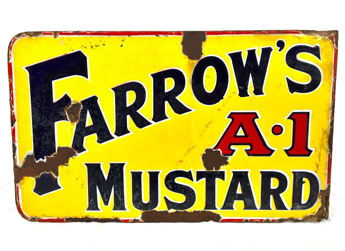 Antique Advertising - Enamel Sign for Farrows A1 Mustard / Double Sides / c.1910