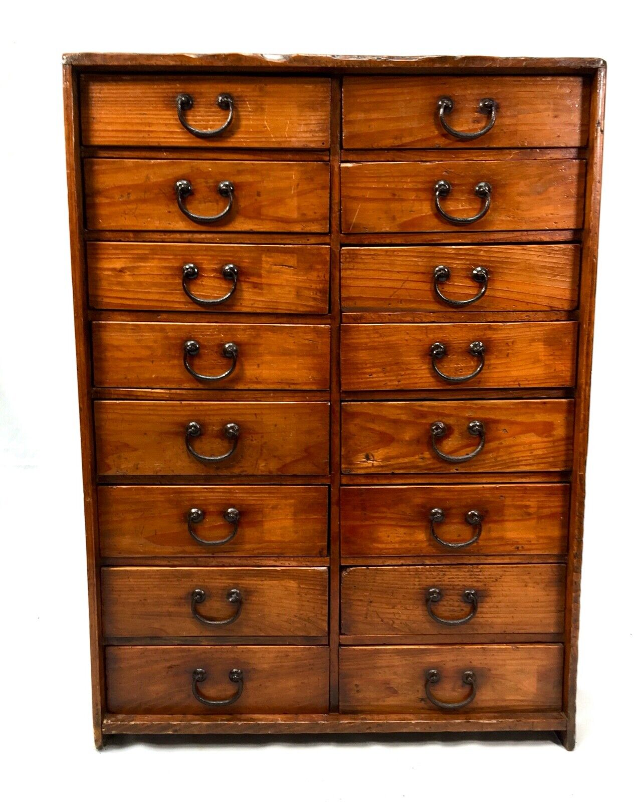 Antique Wooden Stained Pine Large Multi Drawer Filing Cabinet System c.1920