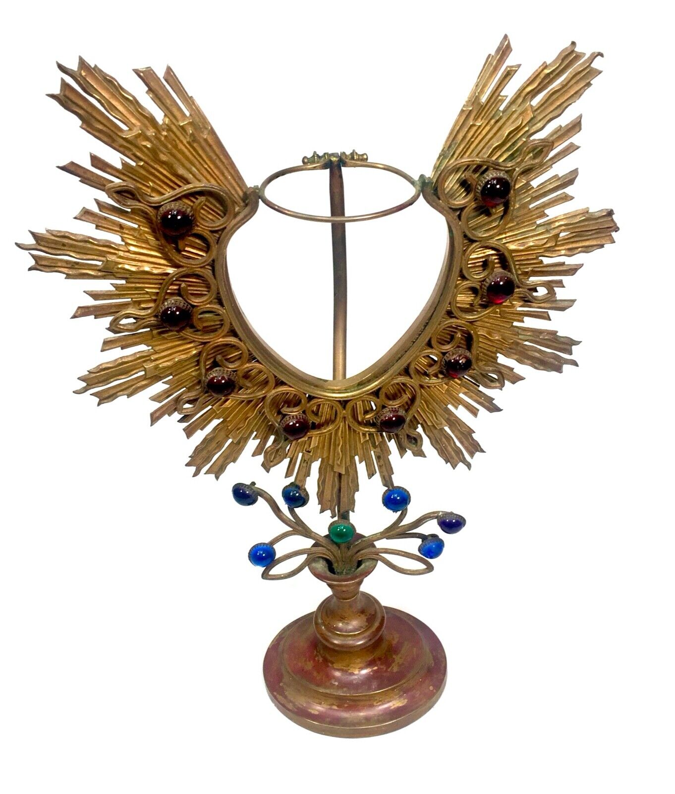 Antique 19th Century Church Monstrance / Ostensorium Vessel / Stand Gilded Brass