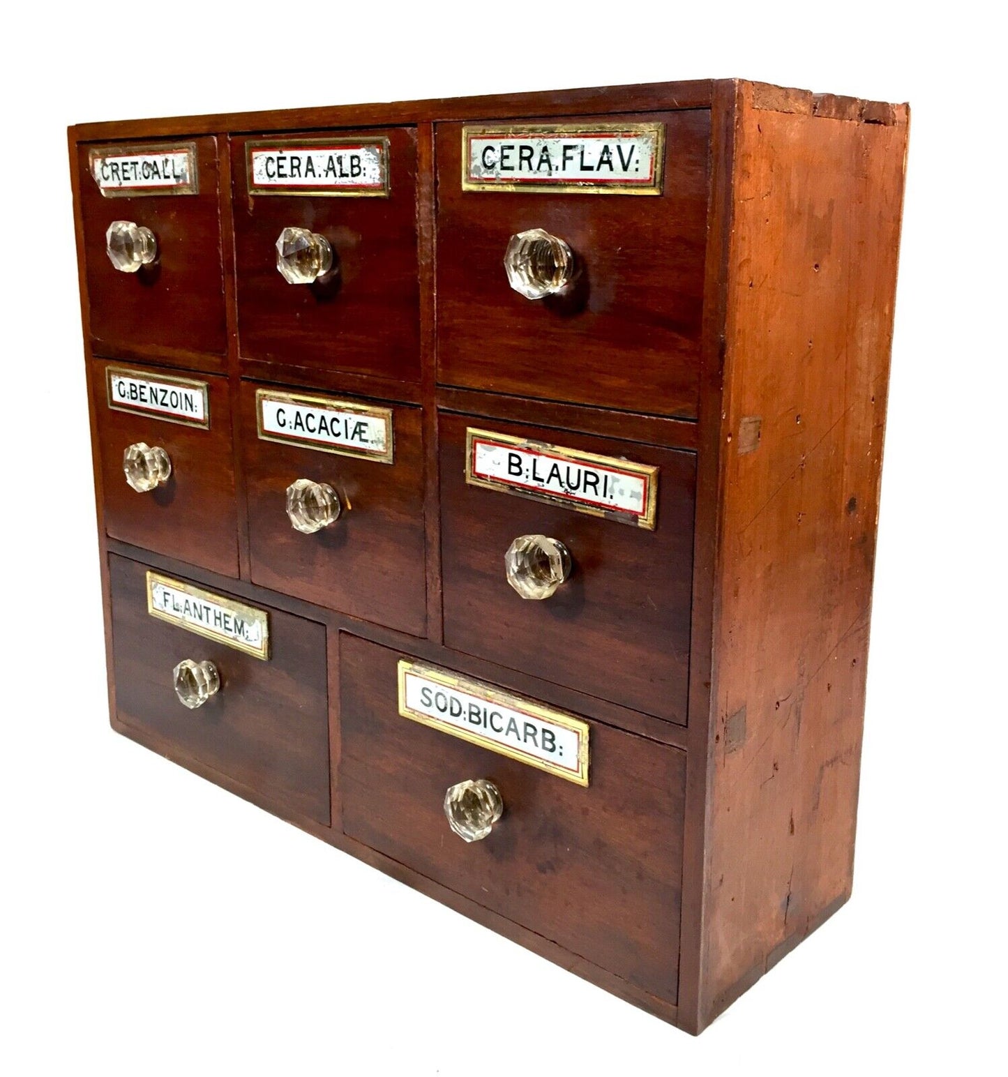 Antique Bank of Victorian Mahogany Stained Pine Apothecary Chemist Shop Drawers.