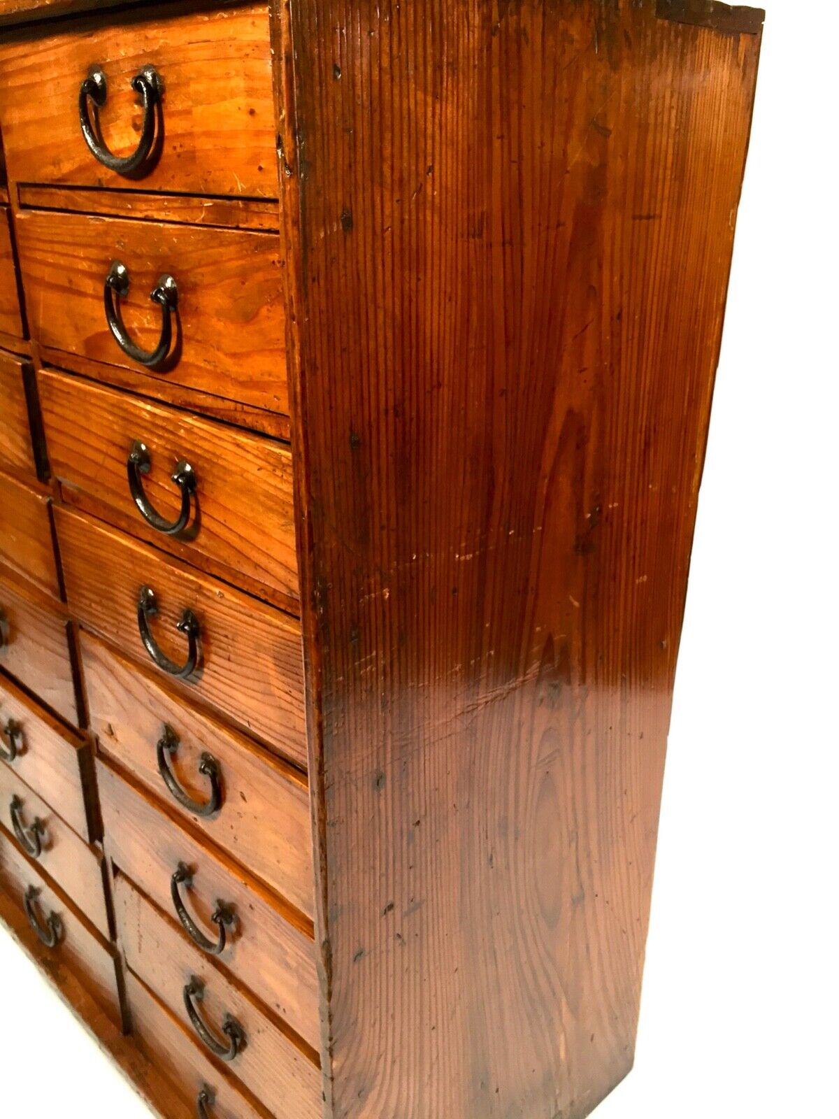 Antique Wooden Stained Pine Large Multi Drawer Filing Cabinet System c.1920