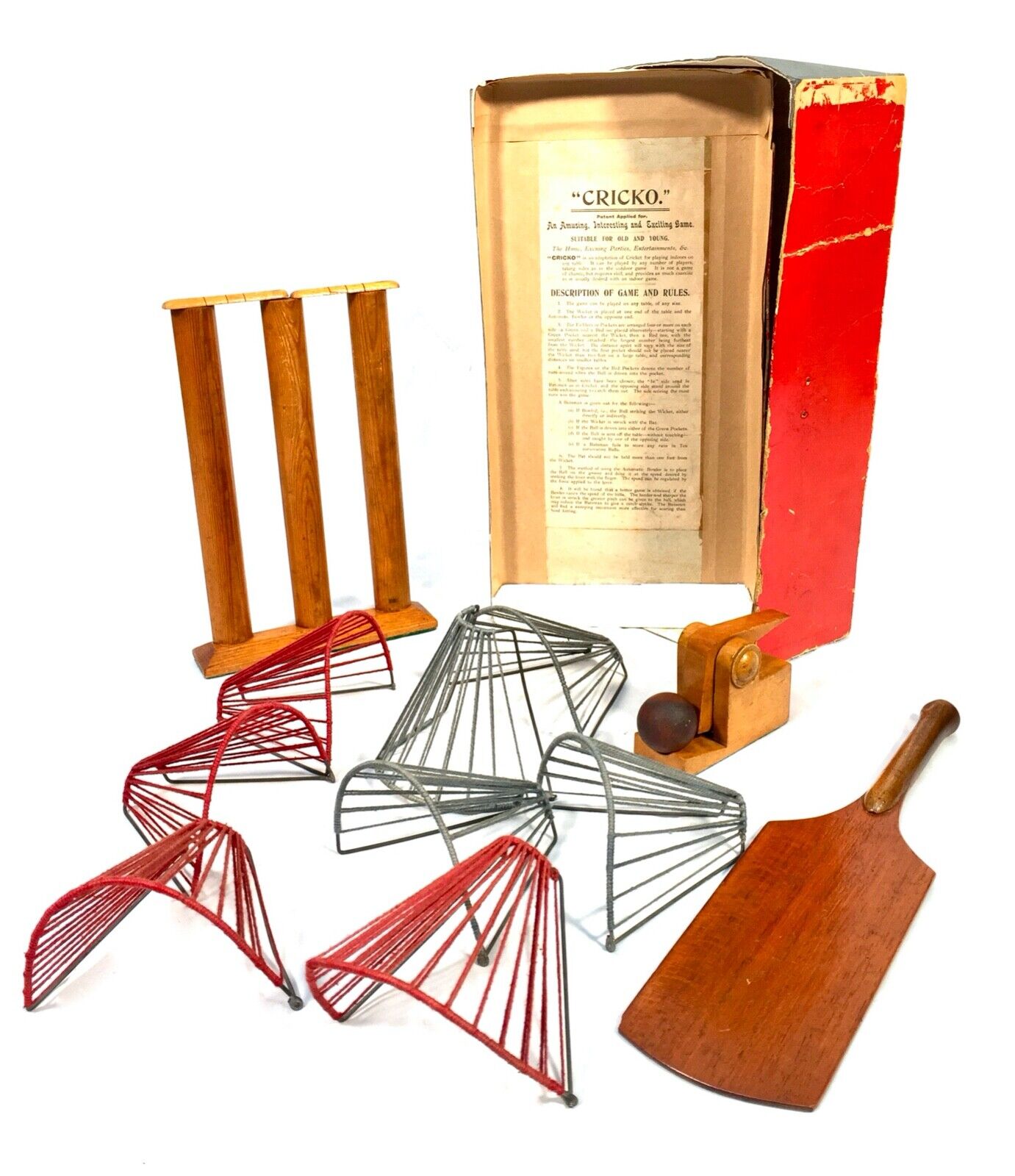 Antique Tabletop Cricket Game Toy in Original Box by The Cricko Company, London
