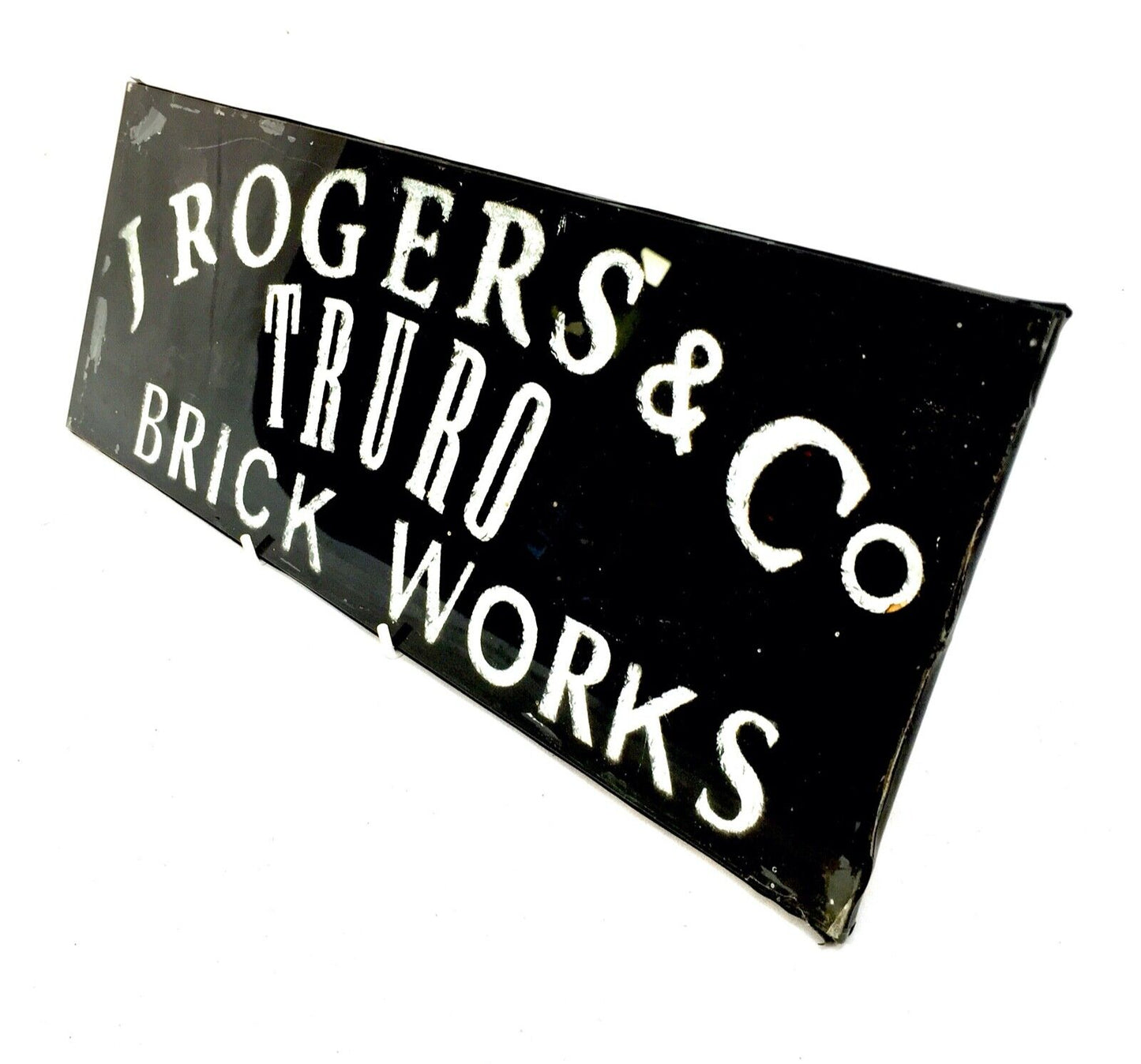 Vintage Glass Window Sign -  Salvaged - J Rogers & Co Brick Works Truro