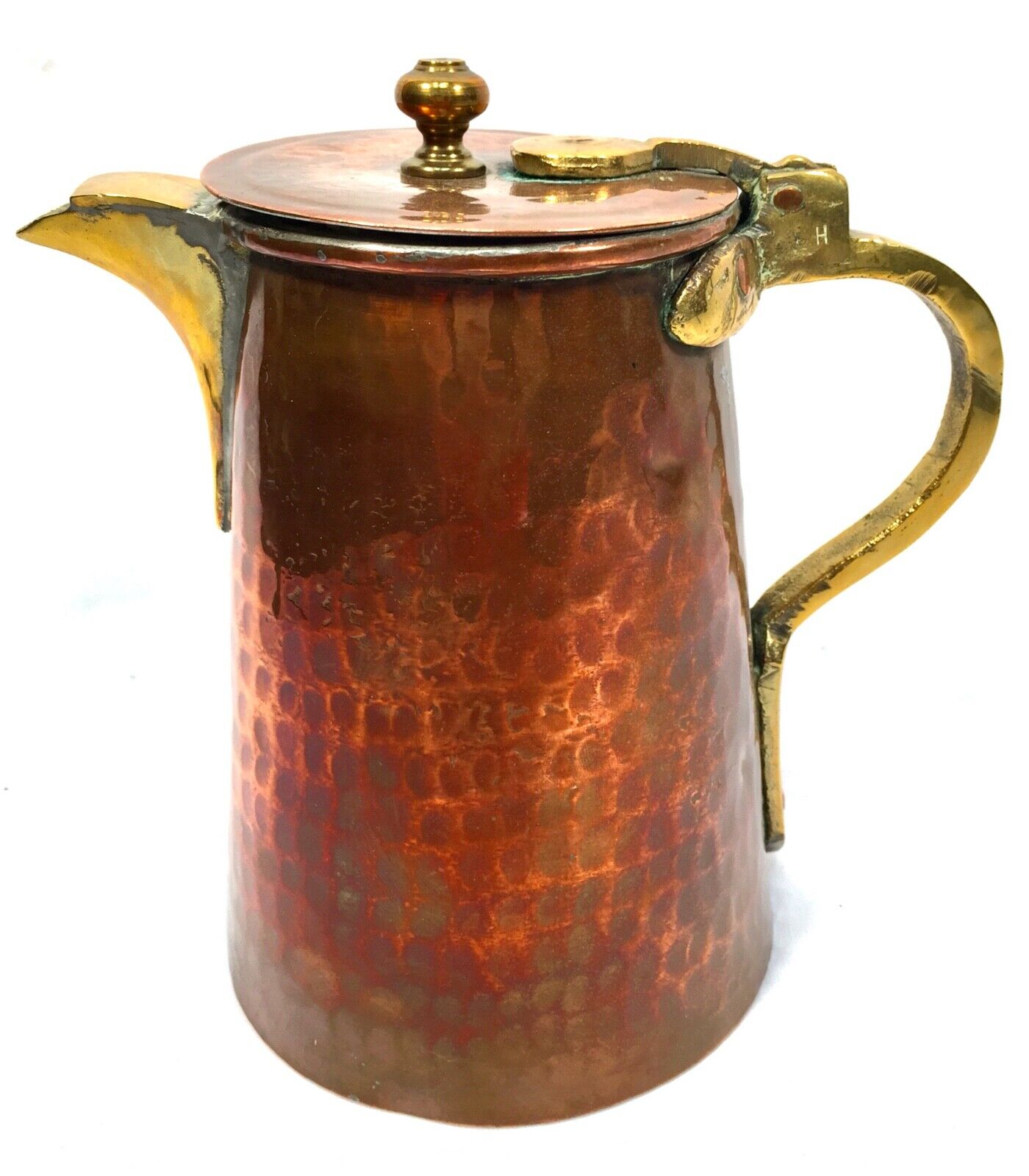 Antique Arts & Crafts Movement Hammered Copper & Brass Hot Water Tankard c.1900