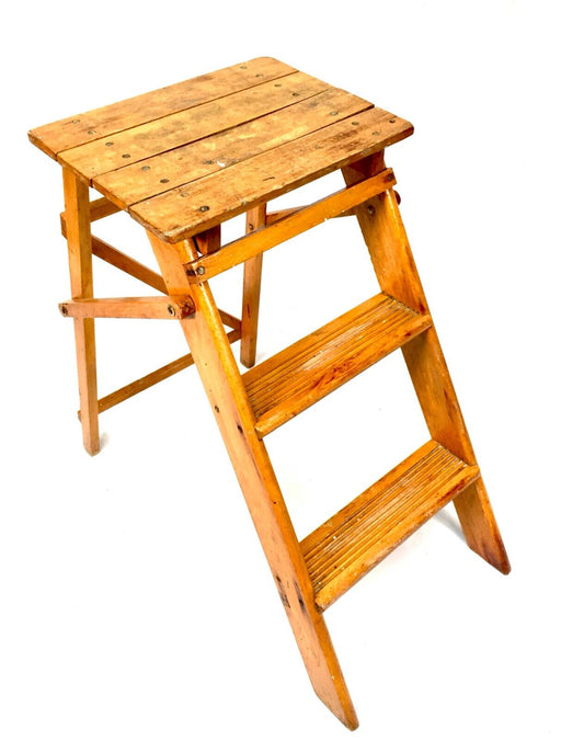 Antique 20th Century Wooden Household Stained Pine Folding Step Ladder