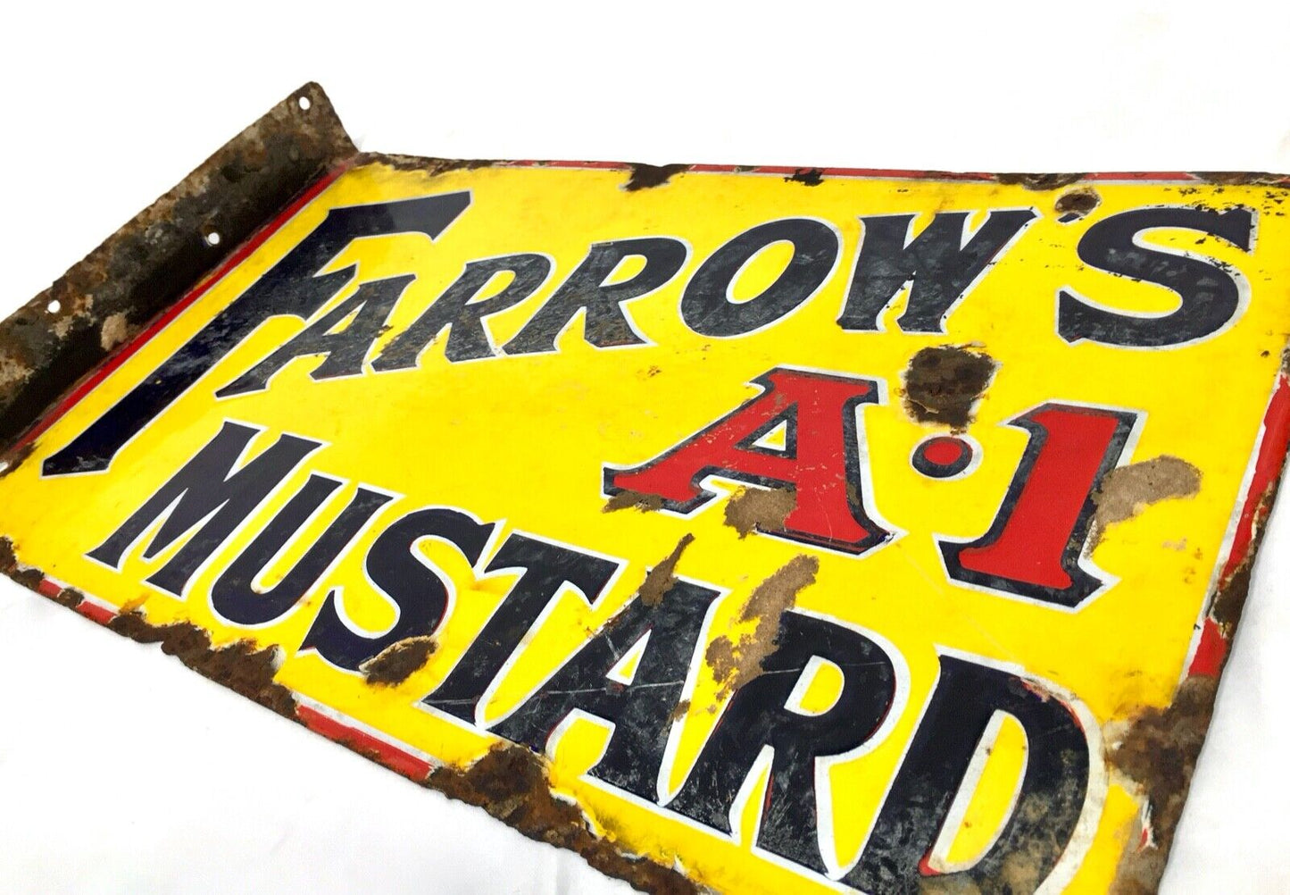 Antique Advertising - Enamel Sign for Farrows A1 Mustard / Double Sides / c.1910