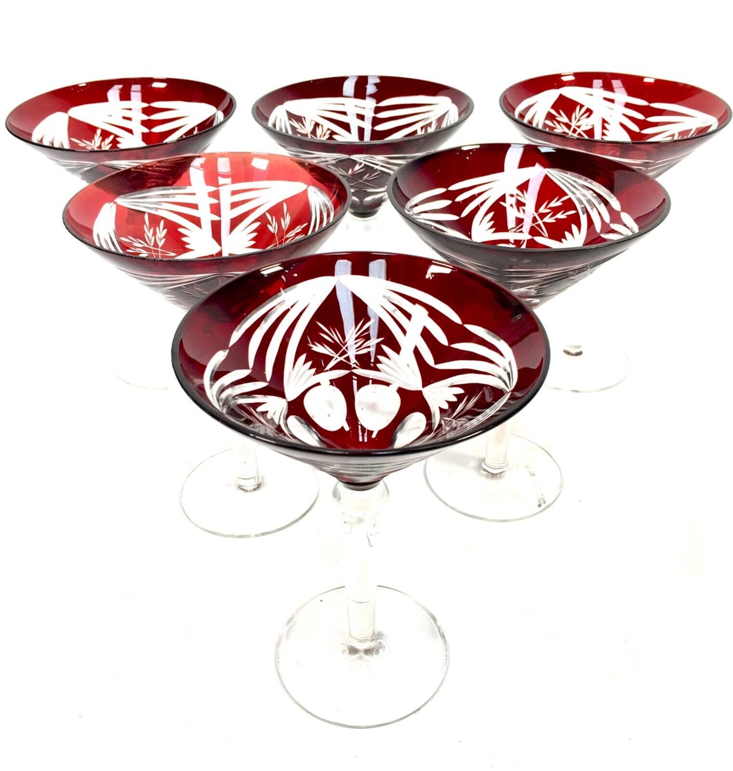 Vintage Bohemian Ruby Red Colour Cocktail Hock Glass Set of 6 / Antique