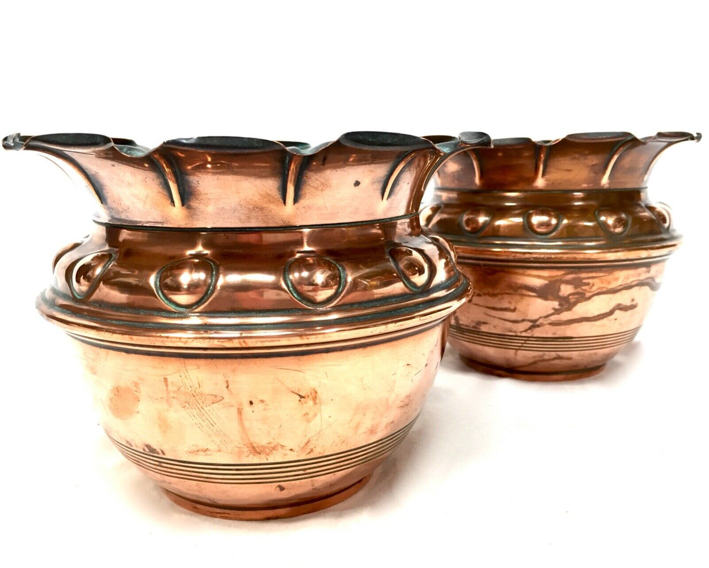 Antique Pair of Arts And Crafts Copper Planters / Plant Pots / Art Nouveau c1900