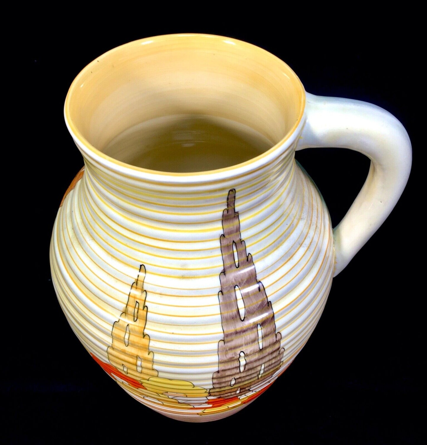 Antique Clarice Cliff - Orange Capri Lotus Jug Large / c1934 / Art Deco Pottery