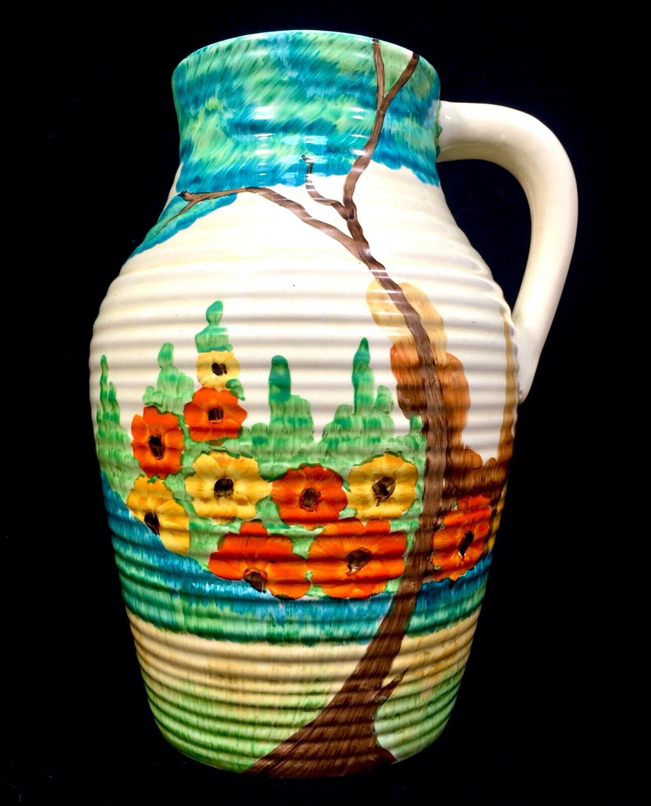 Antique Clarice Cliff - Sandon Lotus Jug Large / c1933 Art Deco Pottery Bizarre