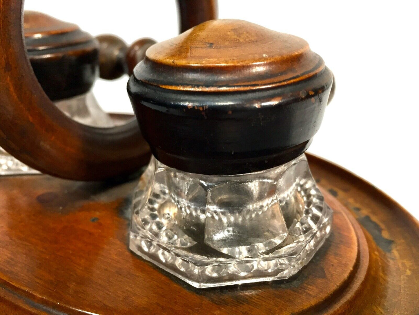 Antique Wooden Stationery Box & Inkwell Stand Set Letter Desktop Tidy / Cabinet