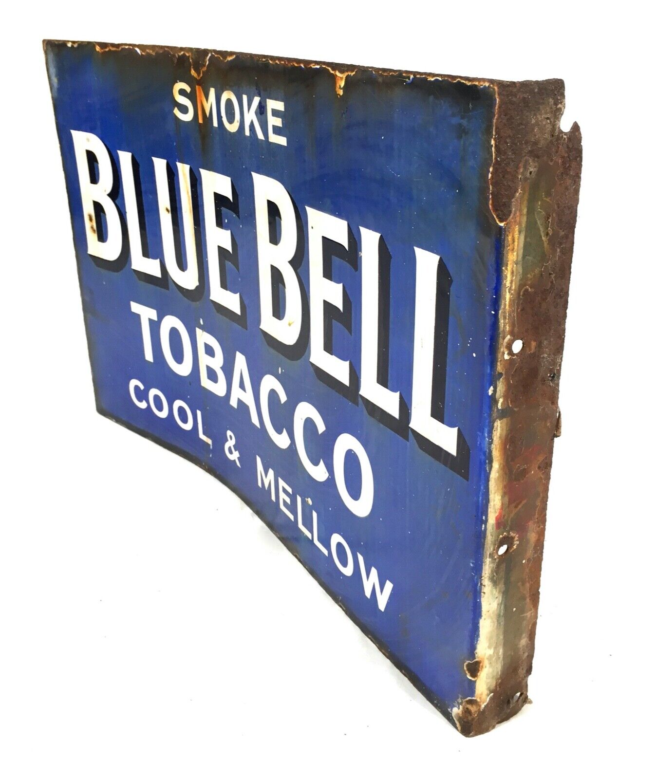 Antique Advertising Early 20th Century Double Side Blue Bell Tobacco Enamel Sign