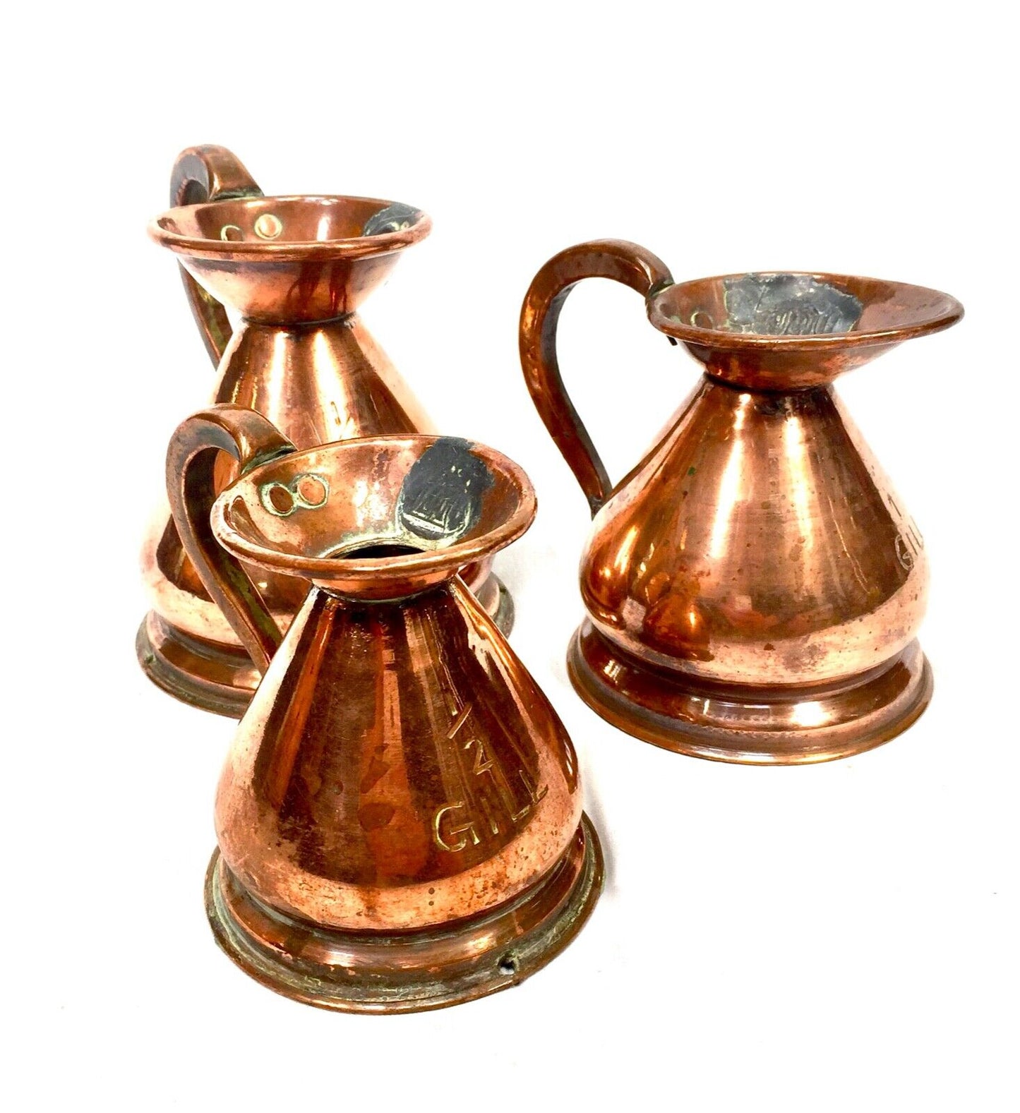 Antique Copper Jug Set / Measures / Handled Pouring Jugs / Country Kitchen
