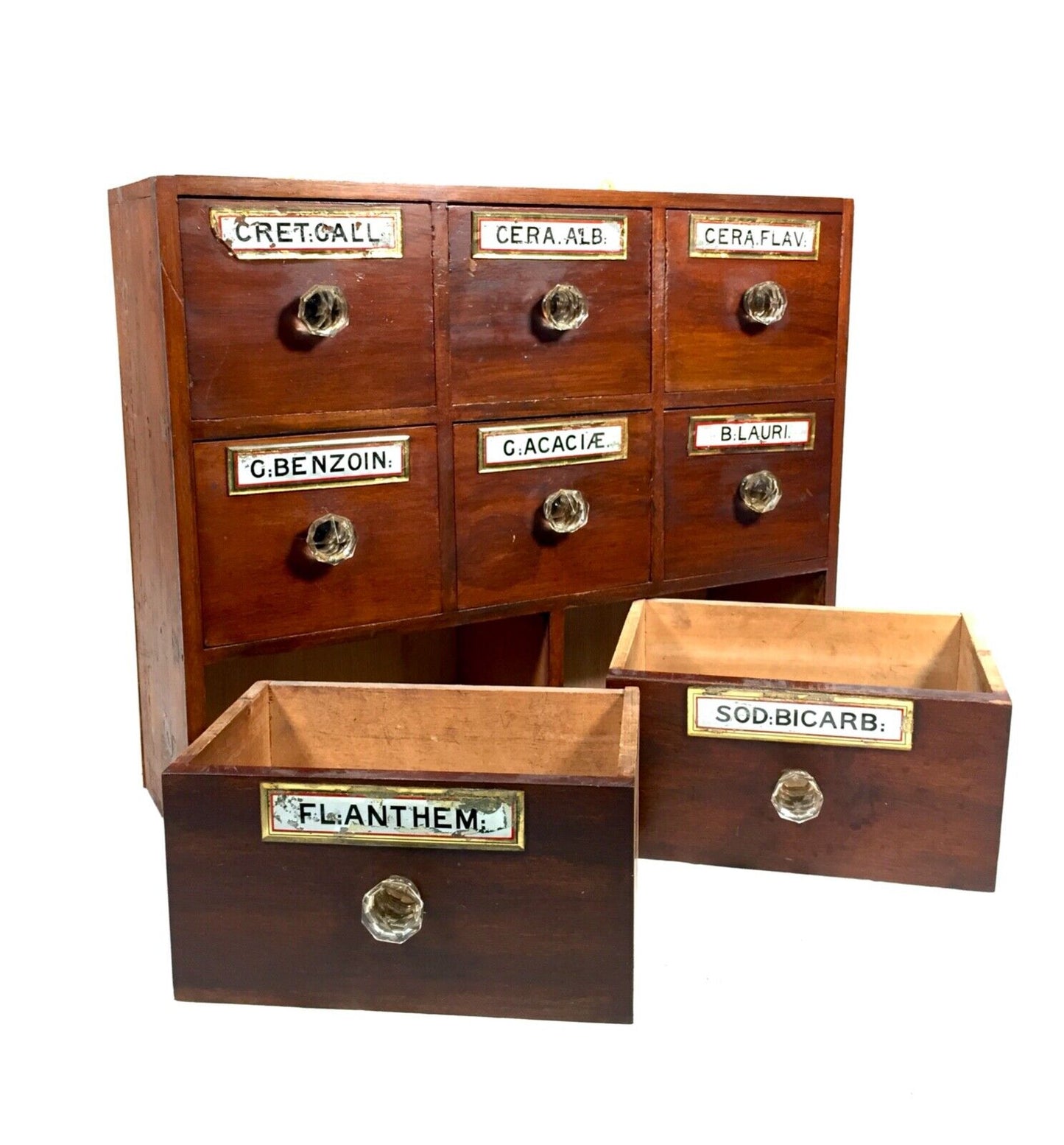 Antique Bank of Victorian Mahogany Stained Pine Apothecary Chemist Shop Drawers.