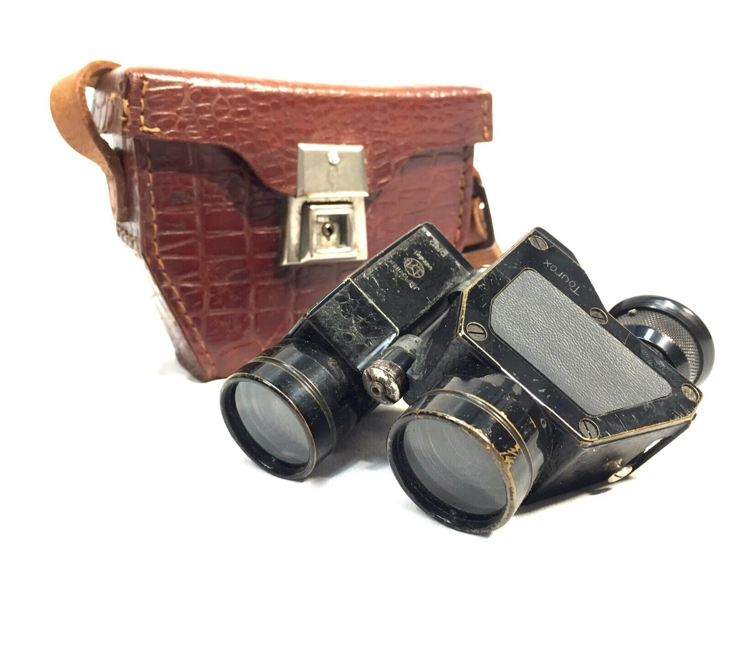 Antique German JD Moeller Tourox 8X Compact Binoculars in Leather Travel Case