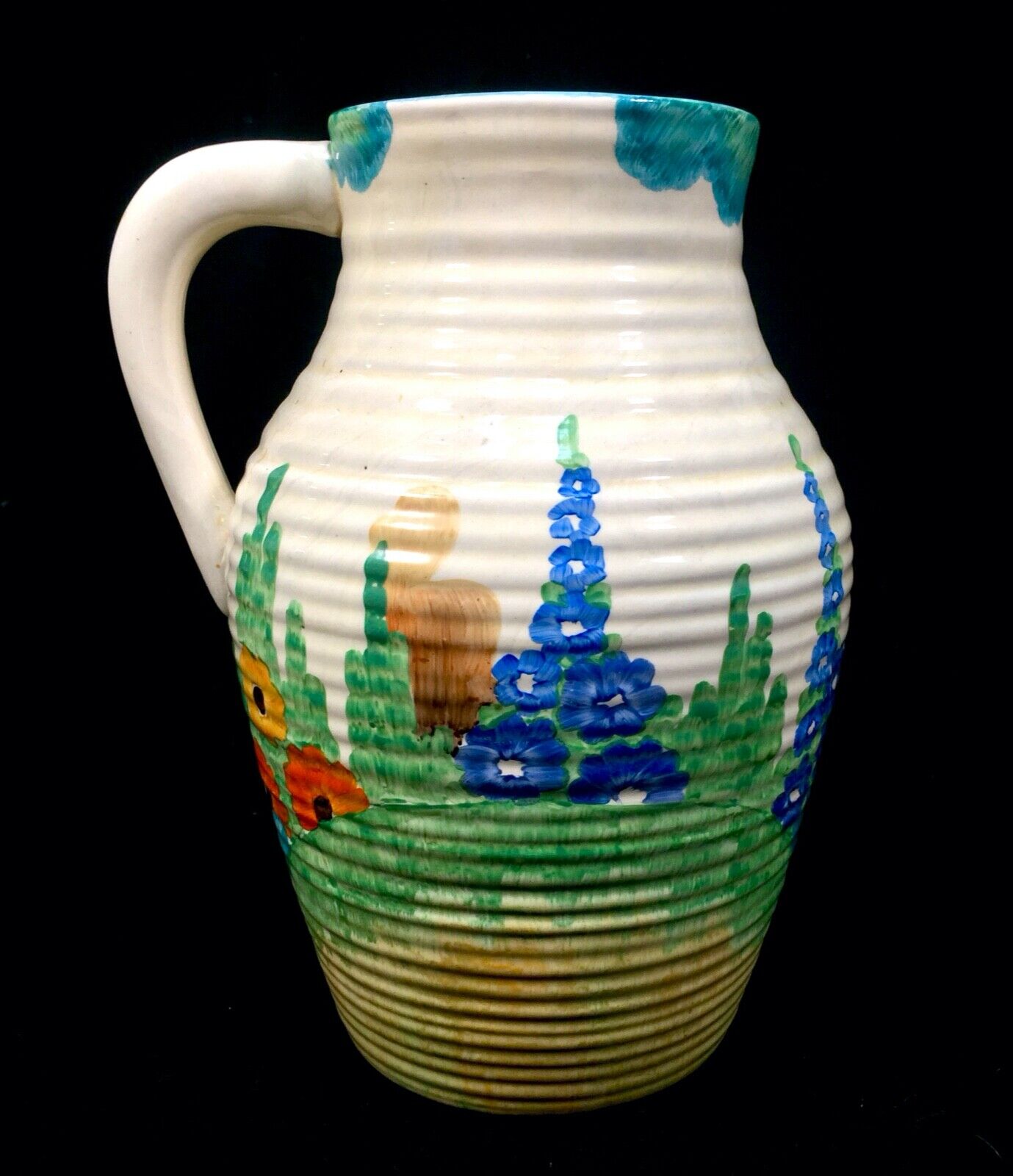 Antique Clarice Cliff - Sandon Lotus Jug Large / c1933 Art Deco Pottery Bizarre