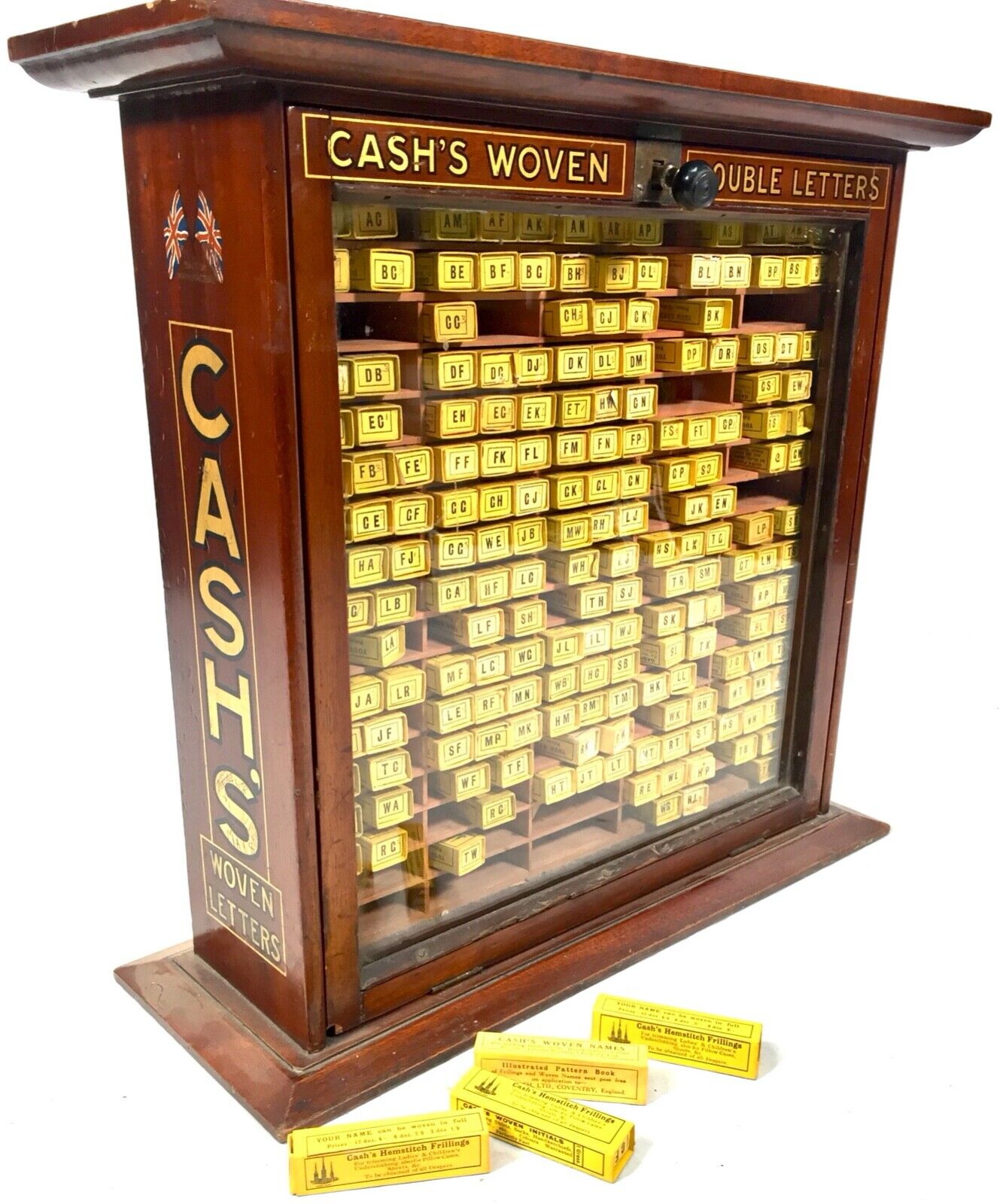 Antique Advertising - Shop Display Wooden Cash's Haberdashery Cabinet & Contents