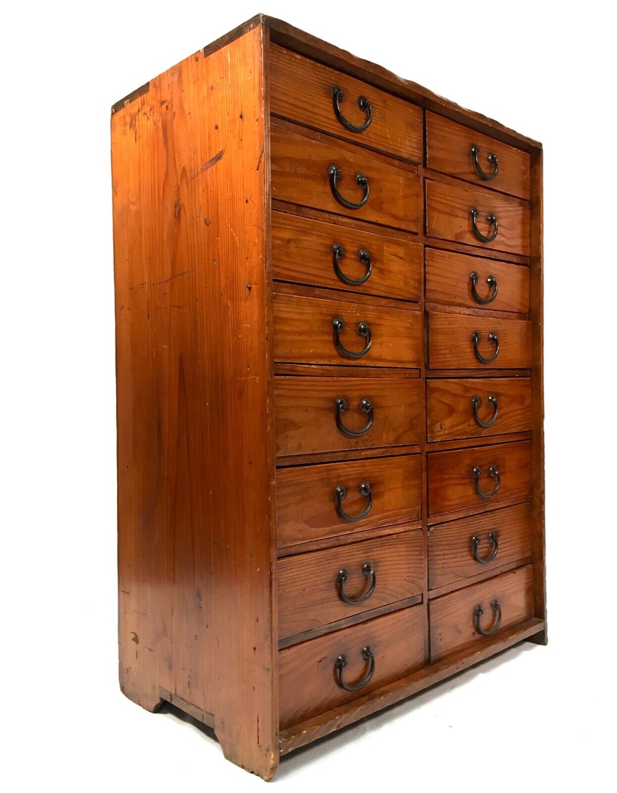 Antique Wooden Stained Pine Large Multi Drawer Filing Cabinet System c.1920