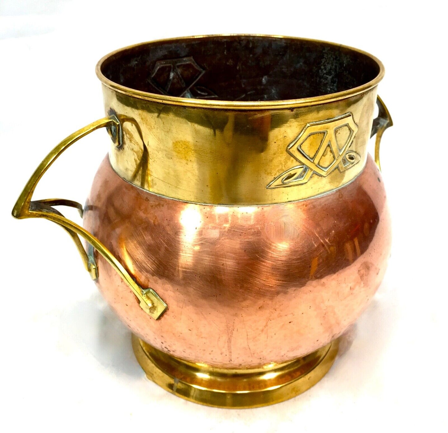 Antique Arts & Crafts Copper & Brass Jardiniere / Plant Pot / Planter c.1900