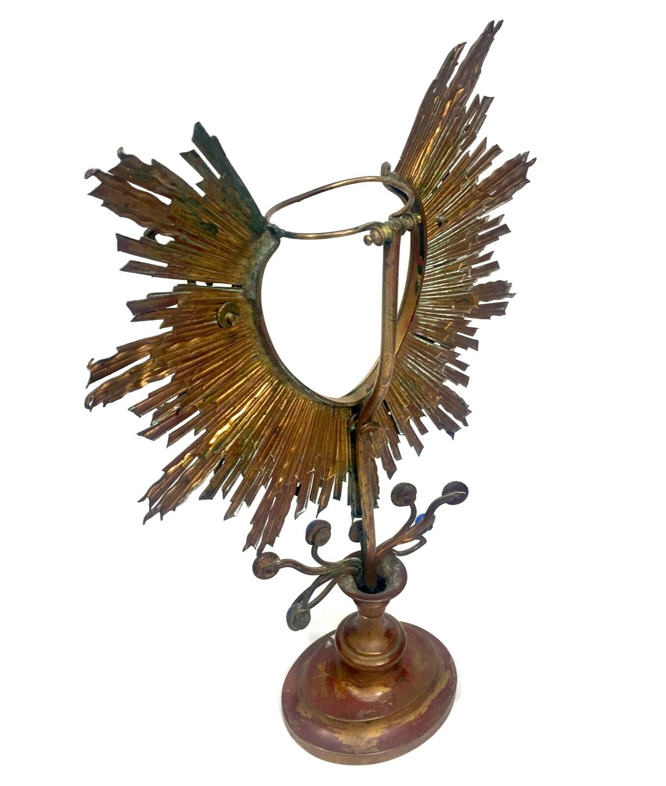 Antique 19th Century Church Monstrance / Ostensorium Vessel / Stand Gilded Brass