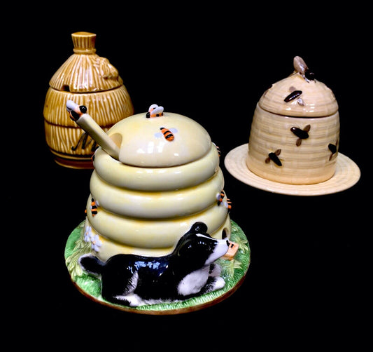 Set of Three Vintage Beehive Honey Pots / Pooh Bear /  1990s Studio Pottery