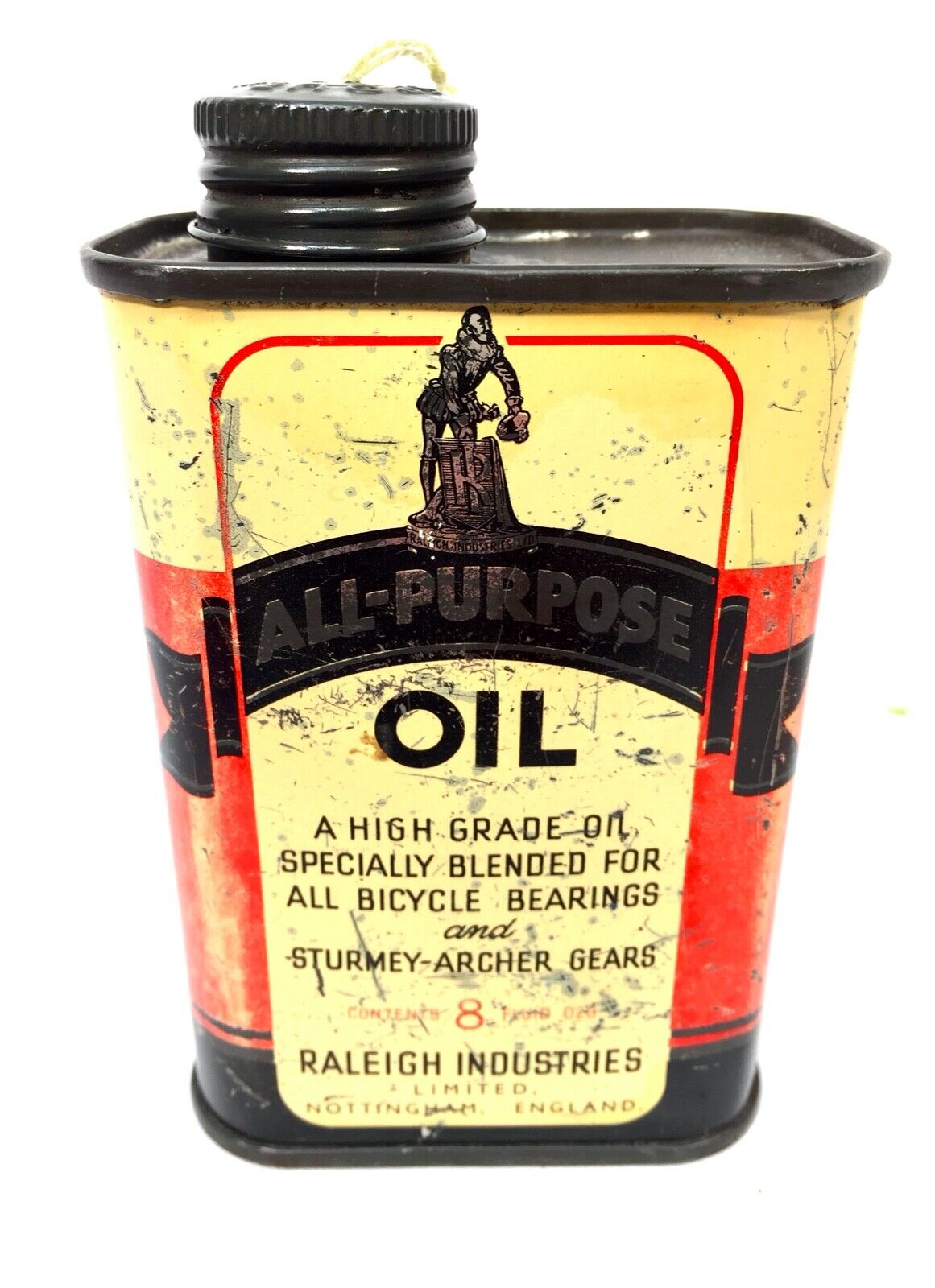 Raleigh Cycle / Bicycle Oil Tin Can / Antique Advertising / Lubricating Oiler