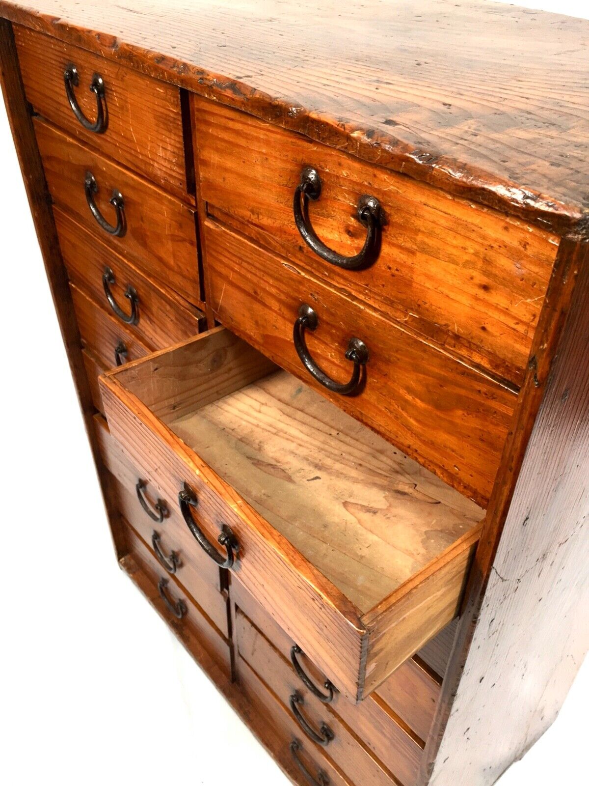 Antique Wooden Stained Pine Large Multi Drawer Filing Cabinet System c.1920