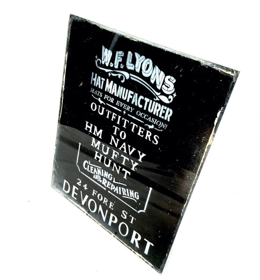 Vintage Glass Window Sign -  Salvaged -   F Lyons Military Outfitters Devonport