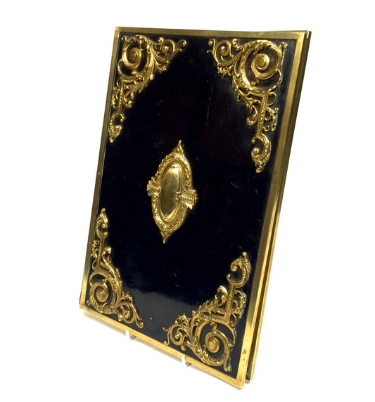 Antique 19th Century Lacquered Blotter Notepad with Brass Decorative Hardware