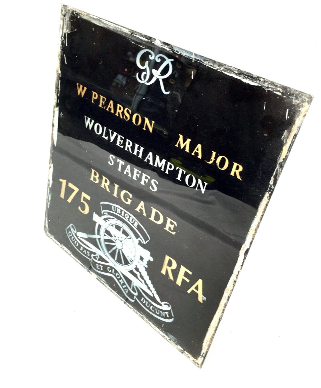 Vintage Glass Window Sign -  Salvaged -  W Pearson Major Wolverhampton Brigade