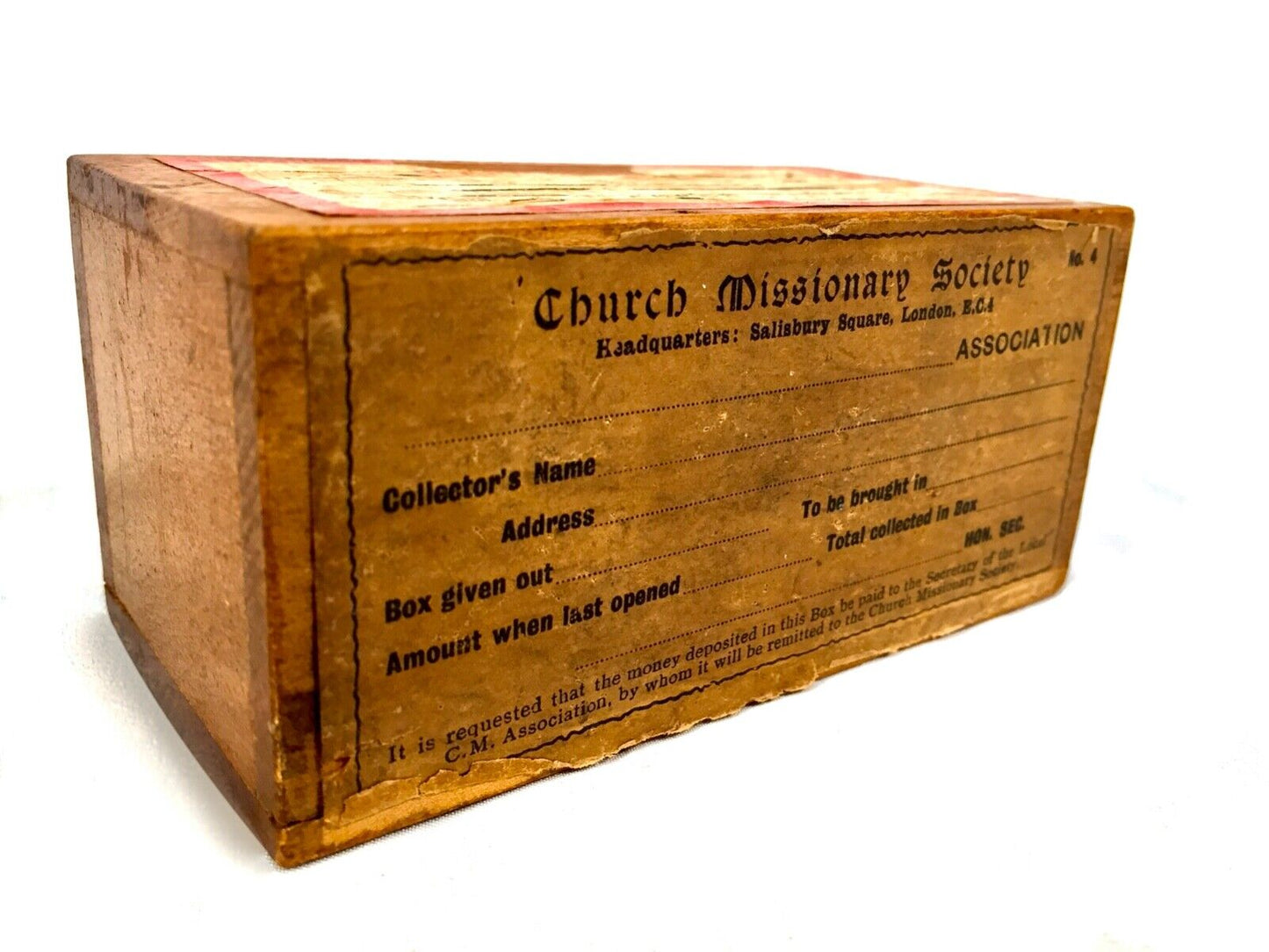 Antique Wooden Church Missionary Society Box Collection / Offering Box c.1900