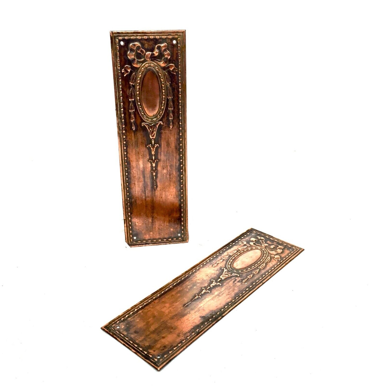 Antique Pair of Copper Door Finger Push Plates / Arts & Crafts Art Nouveau c1900