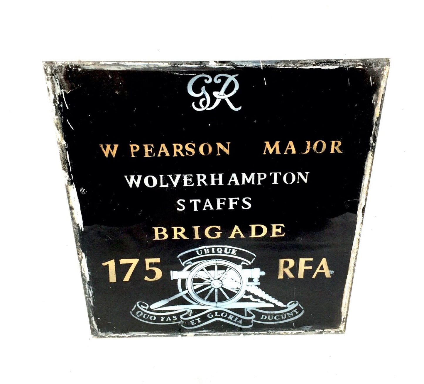 Vintage Glass Window Sign -  Salvaged -  W Pearson Major Wolverhampton Brigade