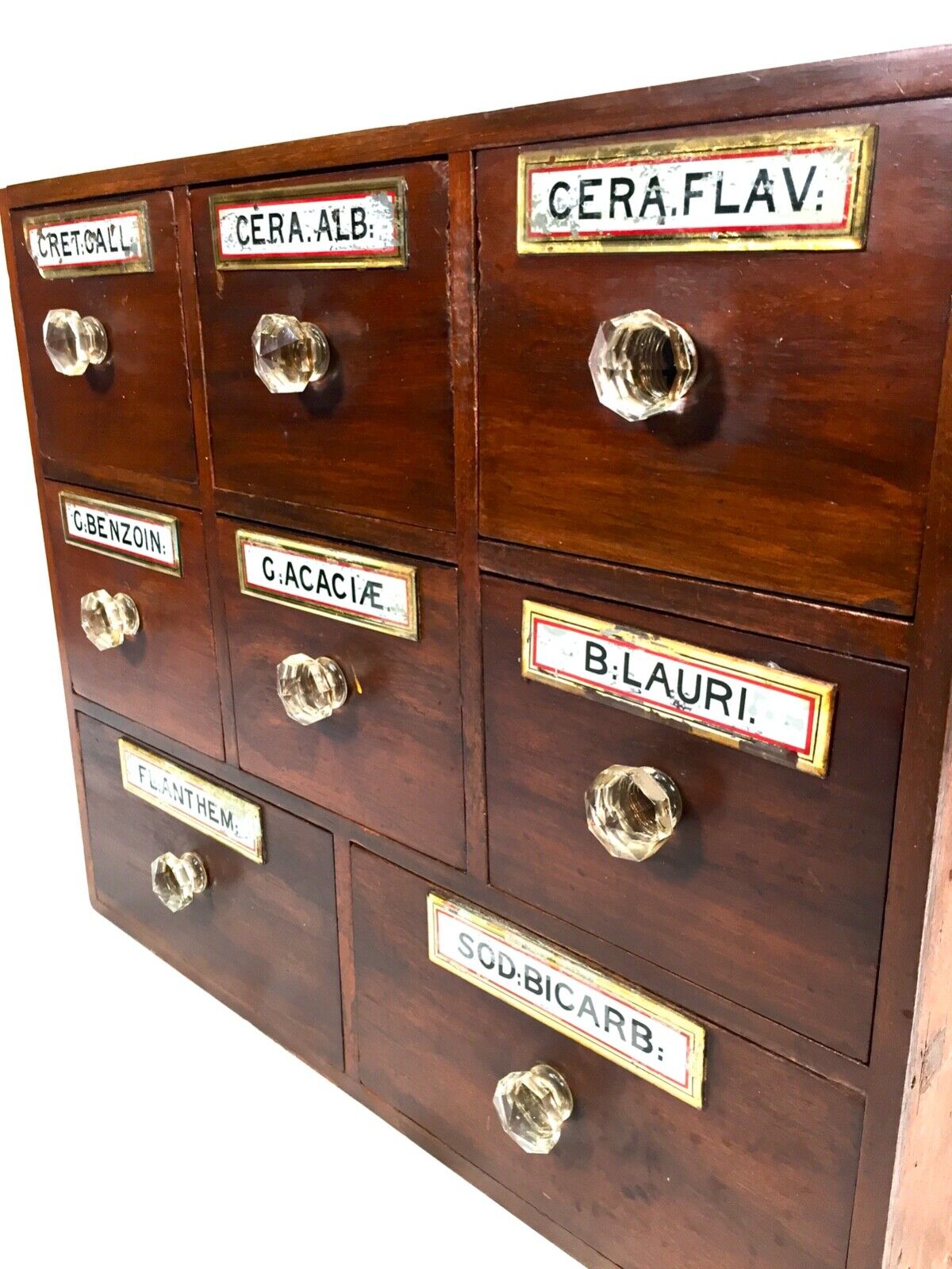 Antique Bank of Victorian Mahogany Stained Pine Apothecary Chemist Shop Drawers.