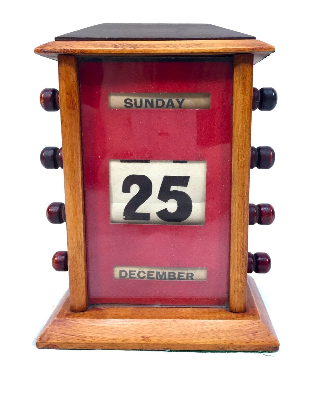 Antique Wooden Office Desktop Art Deco Perpetual Calendar / c.1930 / Red