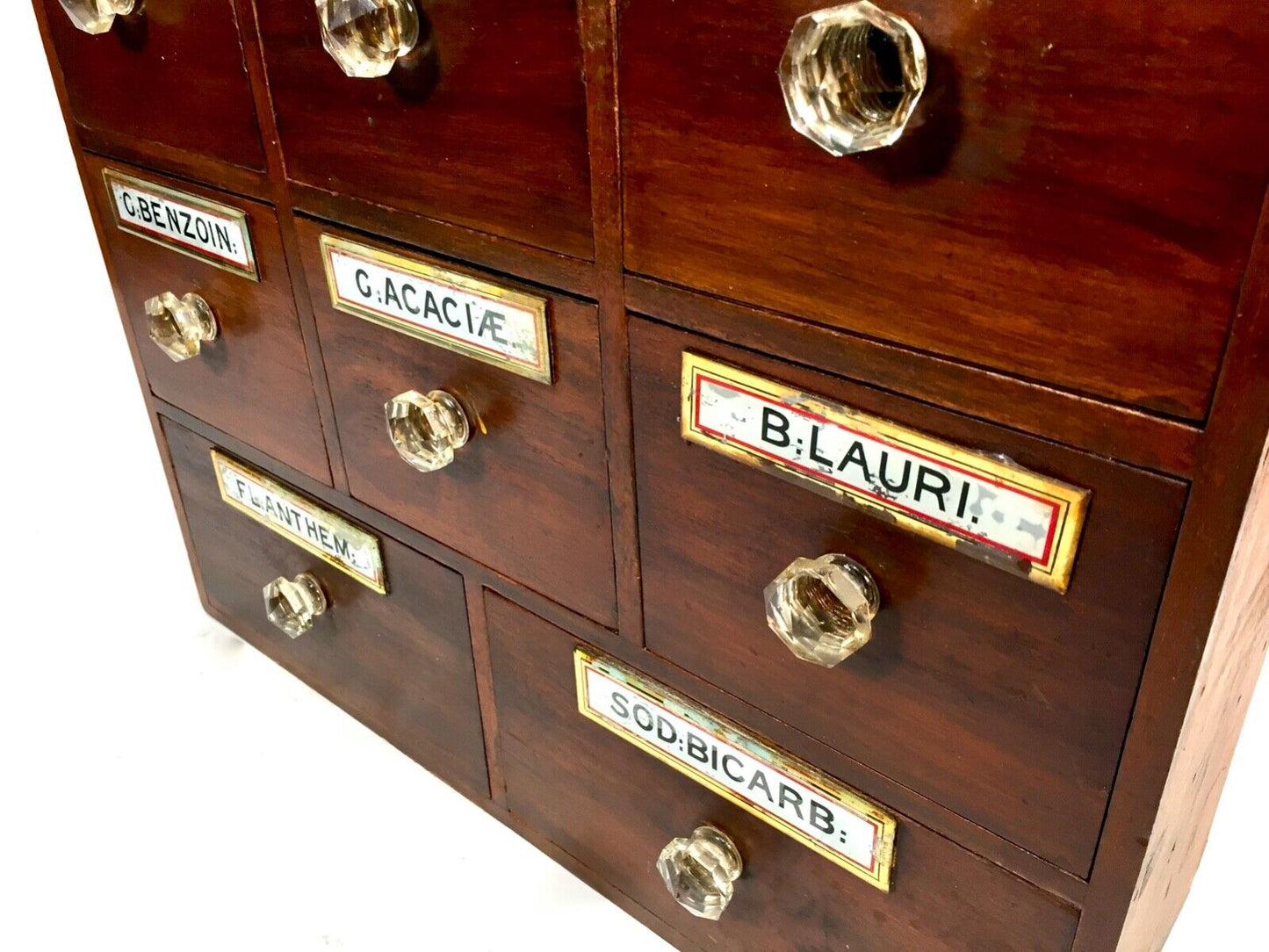 Antique Bank of Victorian Mahogany Stained Pine Apothecary Chemist Shop Drawers.