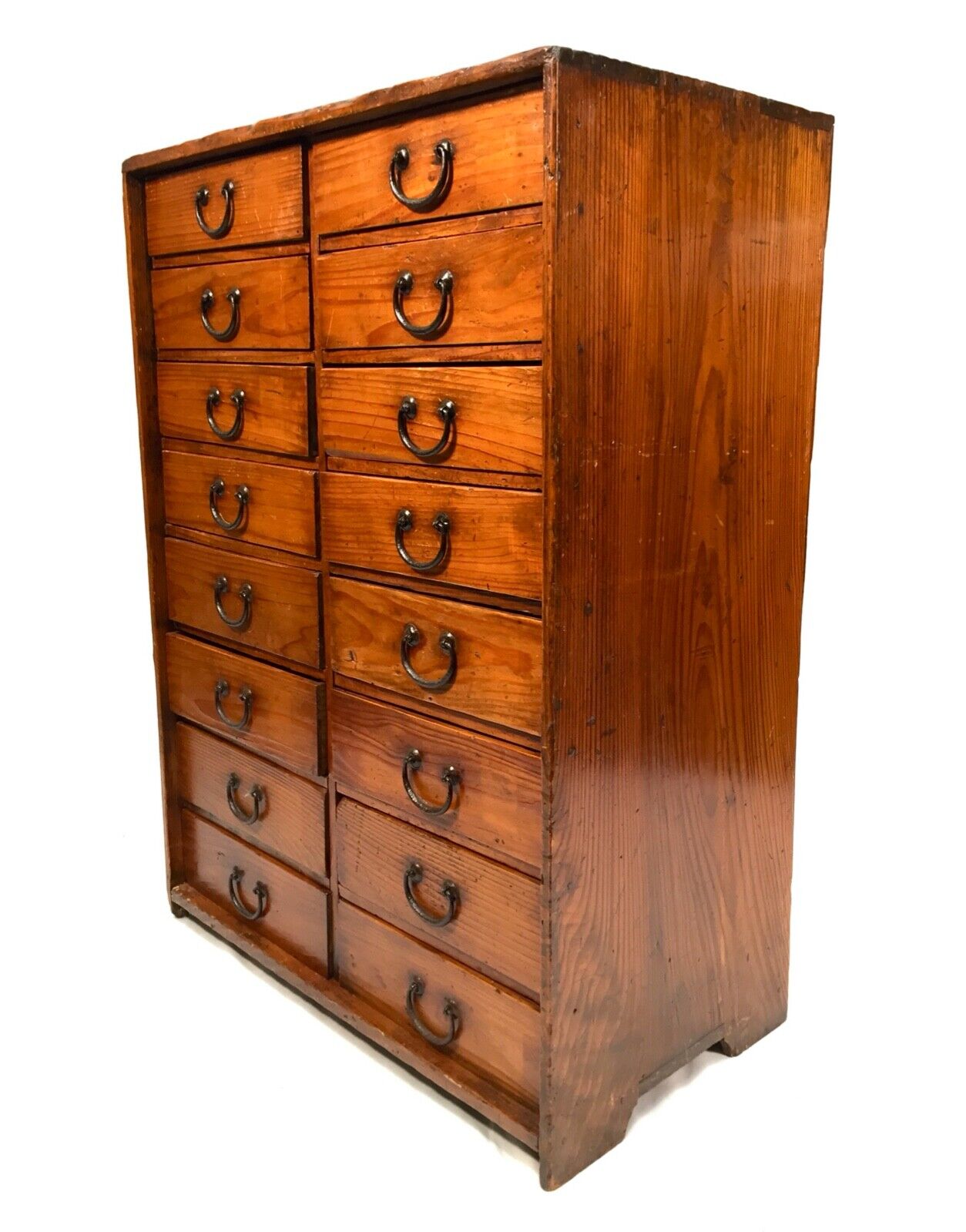 Antique Wooden Stained Pine Large Multi Drawer Filing Cabinet System c.1920