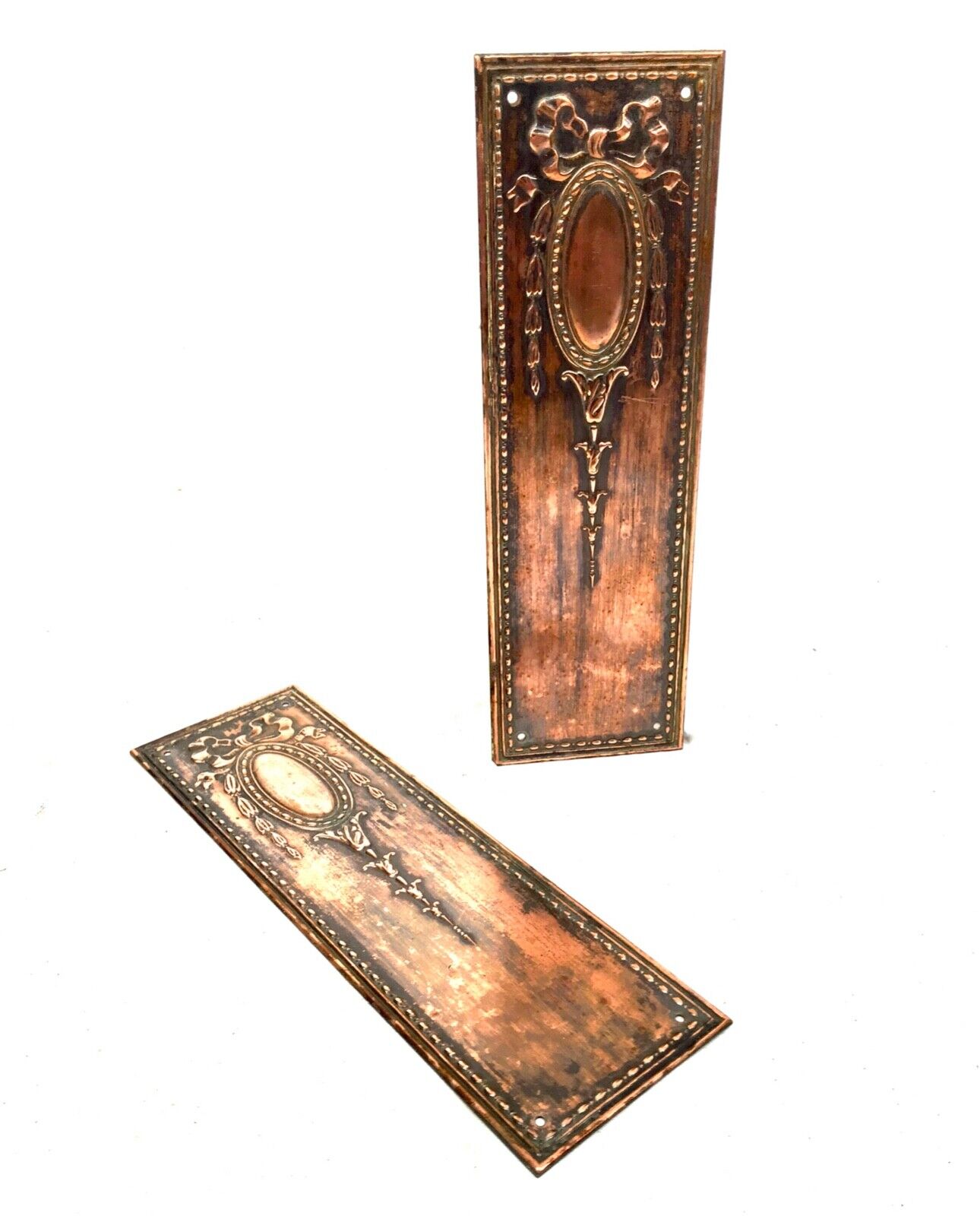 Antique Pair of Copper Door Finger Push Plates / Arts & Crafts Art Nouveau c1900