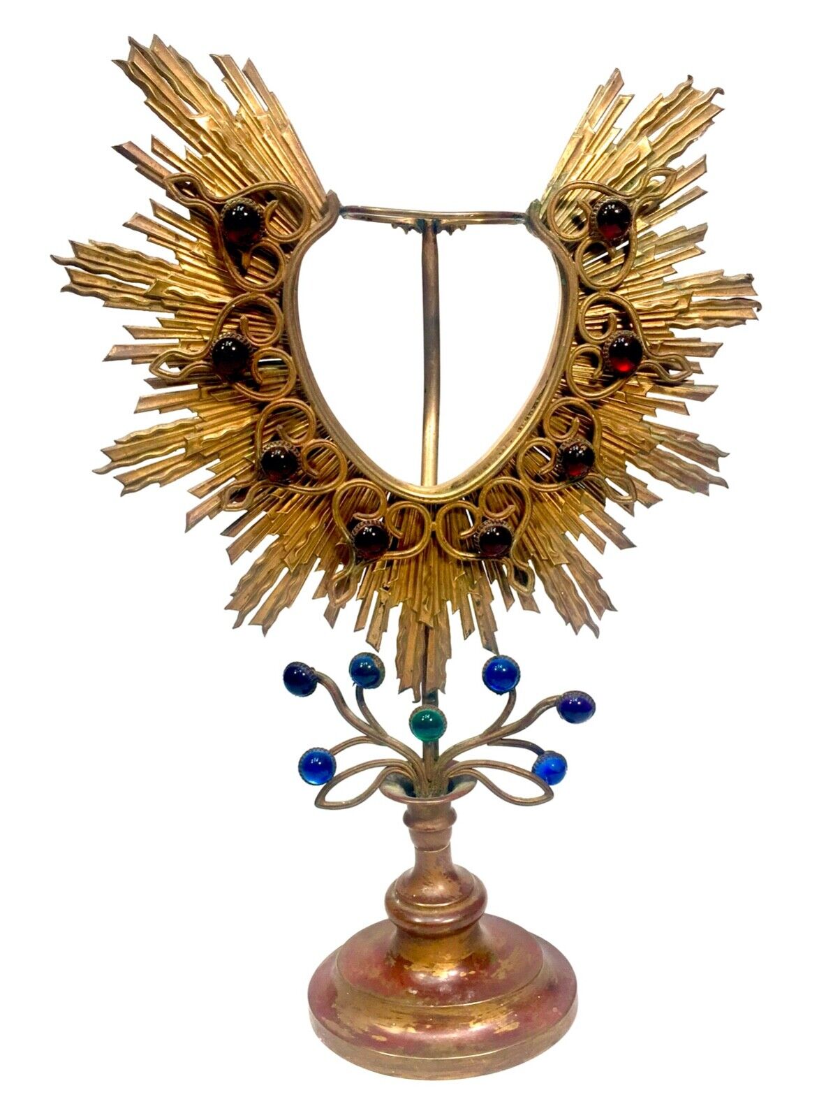 Antique 19th Century Church Monstrance / Ostensorium Vessel / Stand Gilded Brass