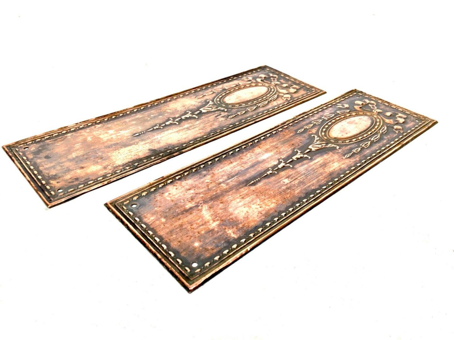 Antique Pair of Copper Door Finger Push Plates / Arts & Crafts Art Nouveau c1900