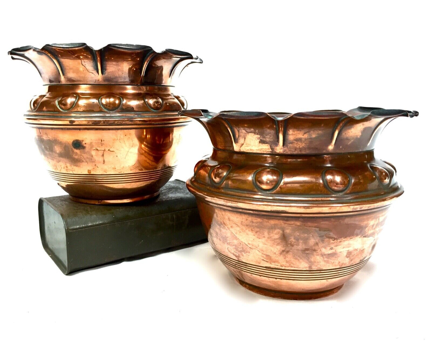 Antique Pair of Arts And Crafts Copper Planters / Plant Pots / Art Nouveau c1900