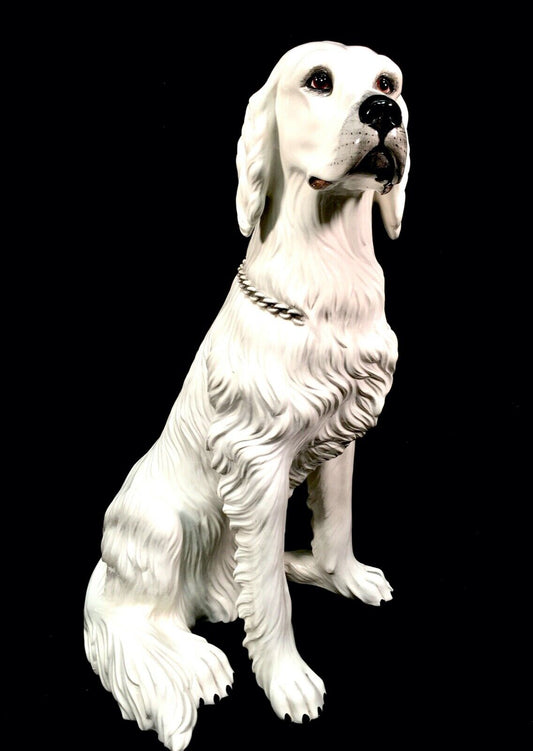 Vintage Large Life Size Italian Ceramic Spaniel Dog Statue / Sculpture / Antique