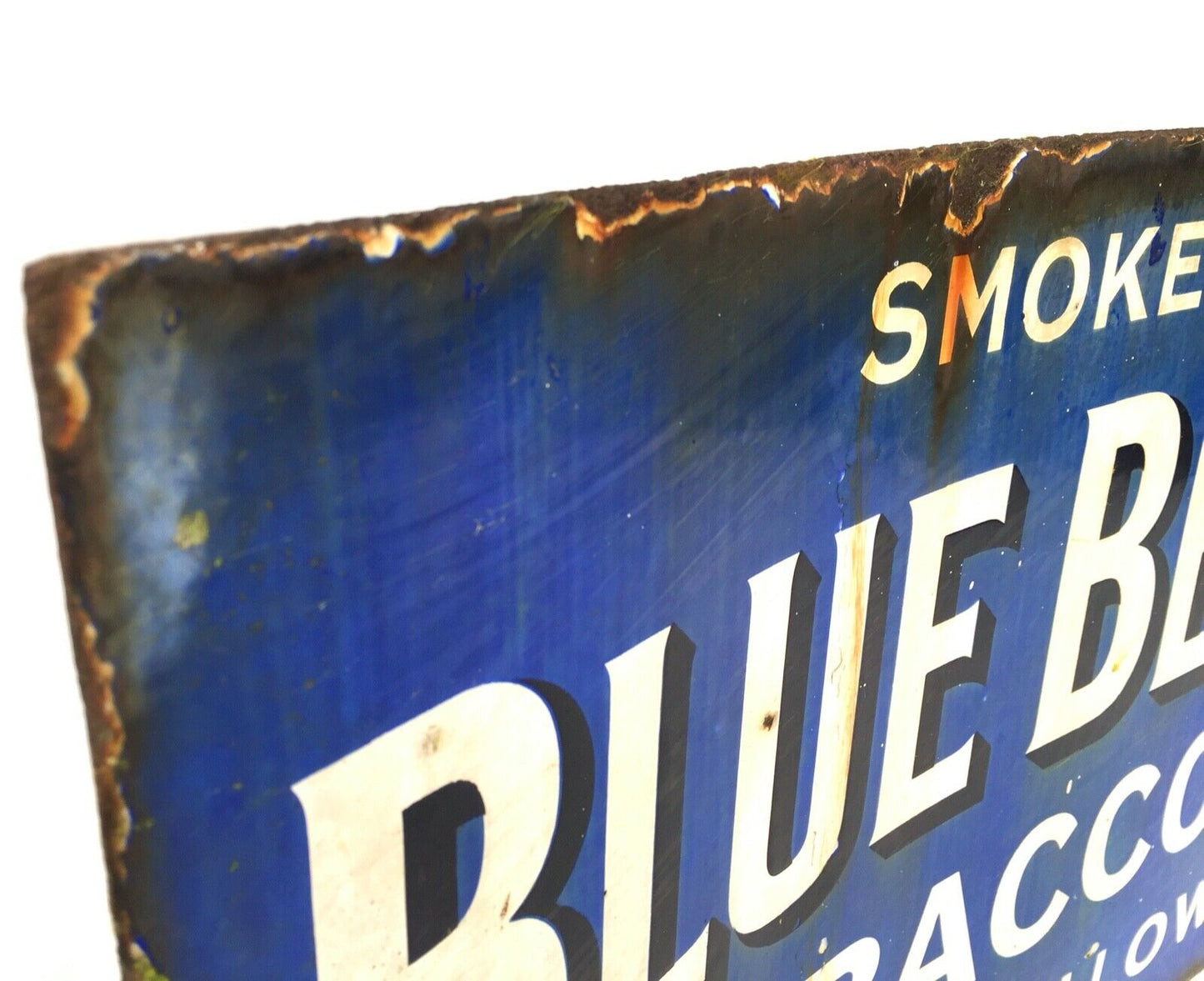 Antique Advertising Early 20th Century Double Side Blue Bell Tobacco Enamel Sign