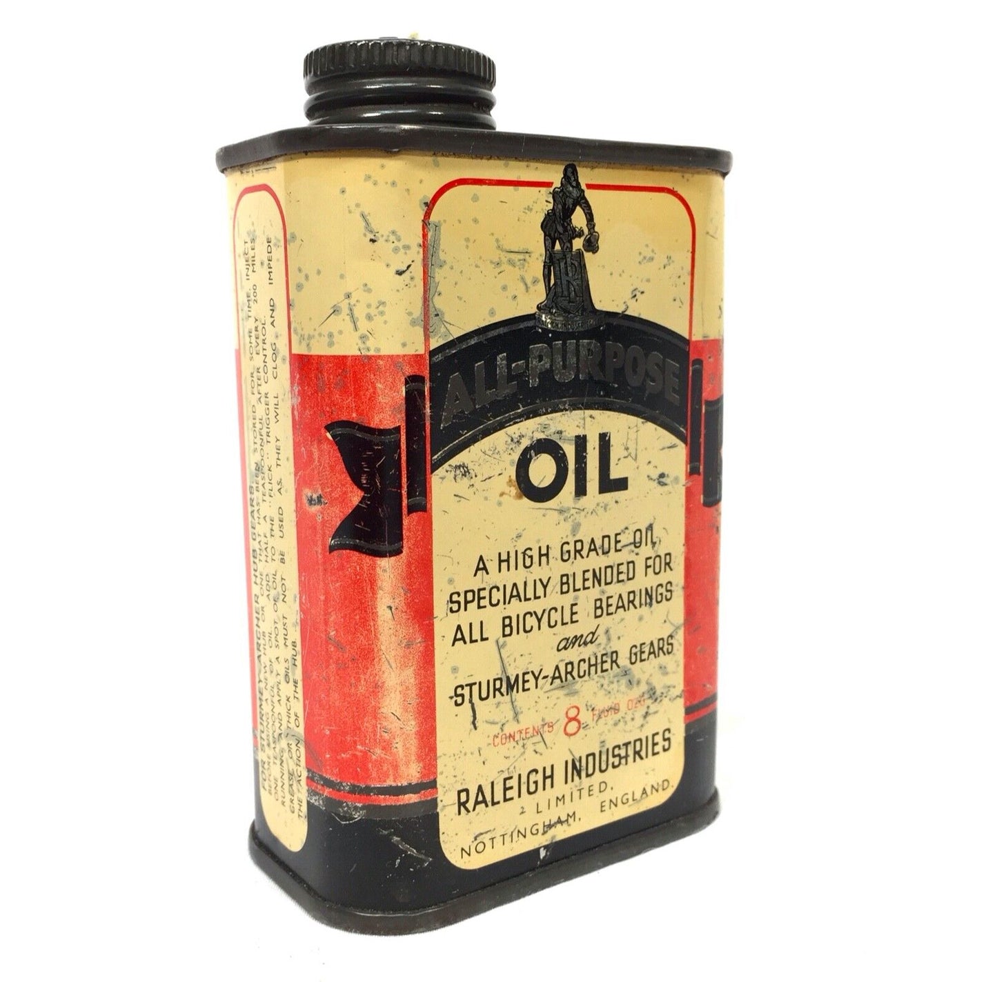 Raleigh Cycle / Bicycle Oil Tin Can / Antique Advertising / Lubricating Oiler