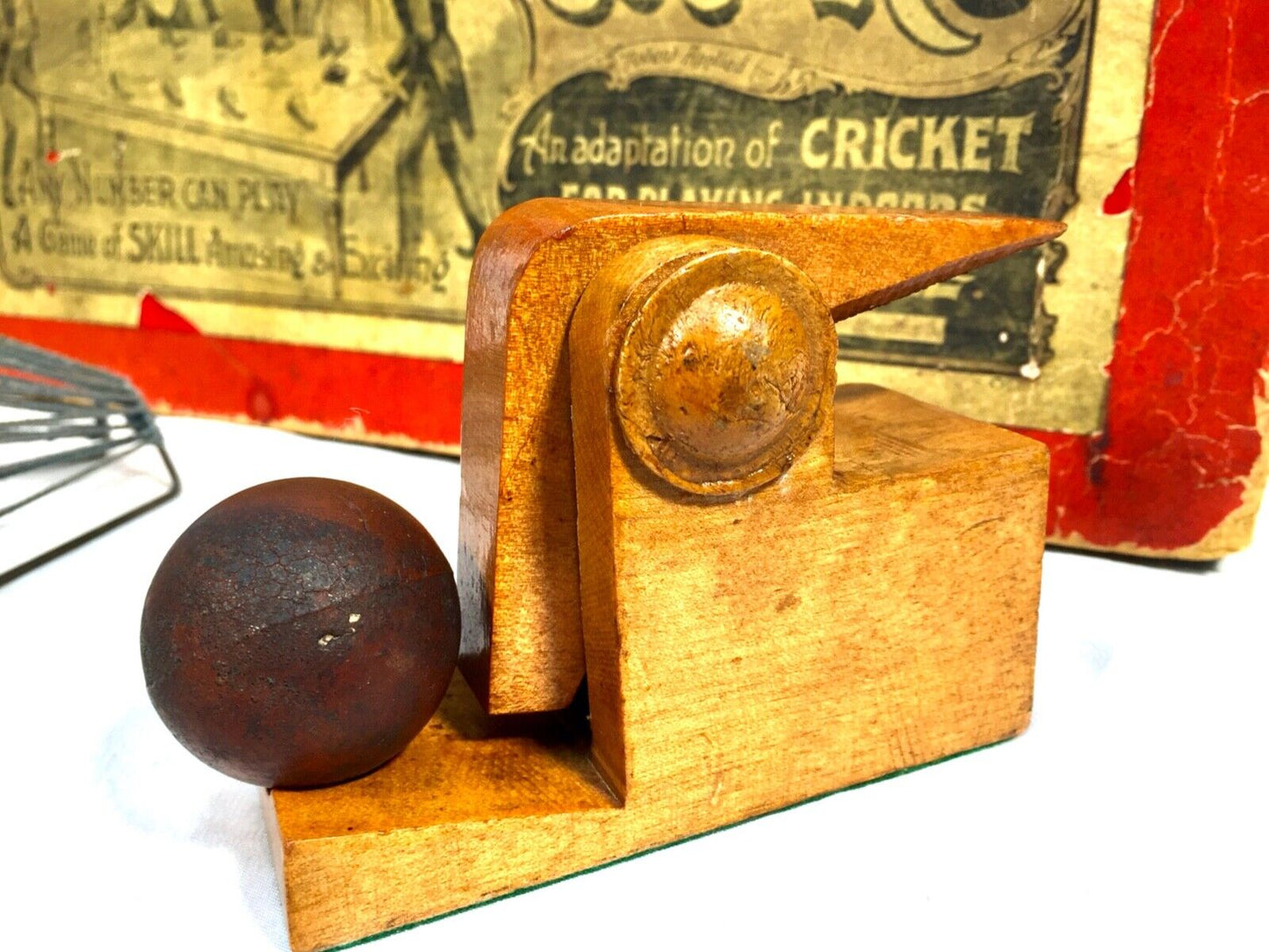 Antique Tabletop Cricket Game Toy in Original Box by The Cricko Company, London
