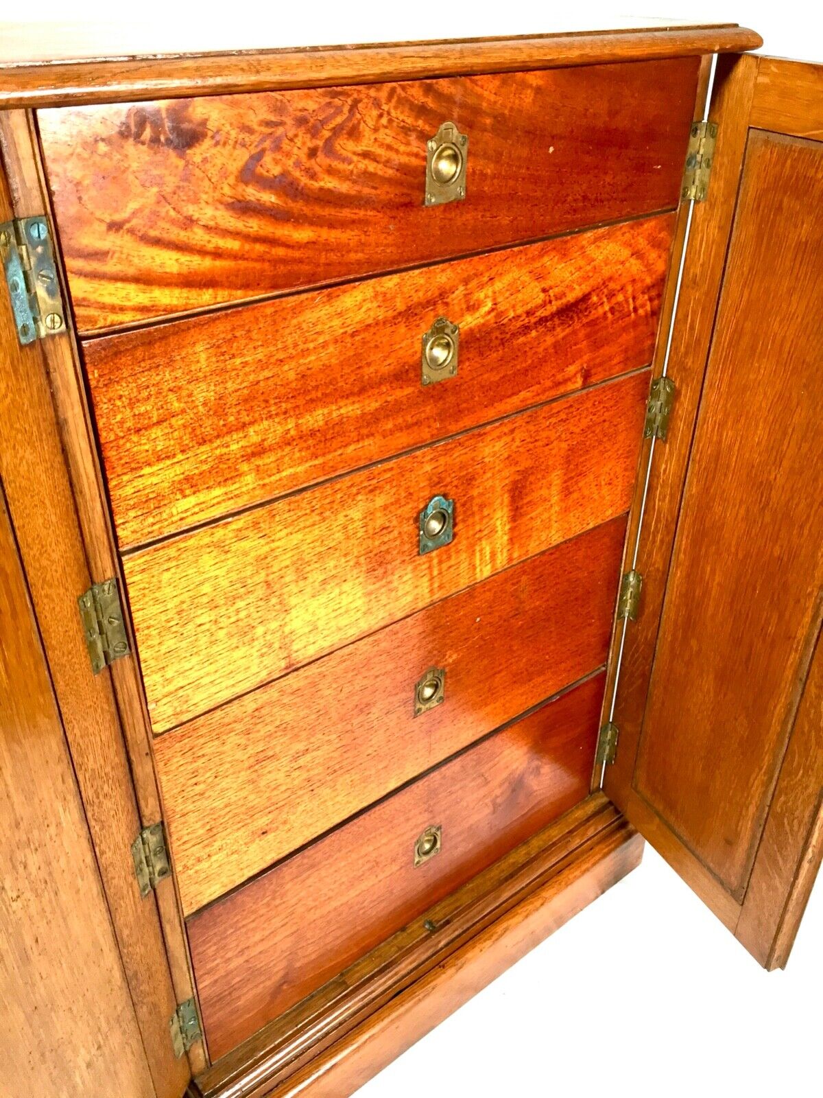 Antique 19th Century Wooden Oak Floor Standing Collectors Cabinet Chest Drawers