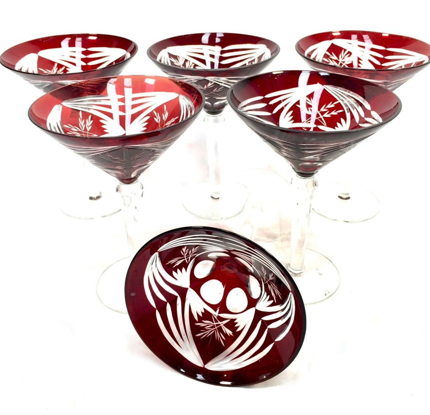 Vintage Bohemian Ruby Red Colour Cocktail Hock Glass Set of 6 / Antique